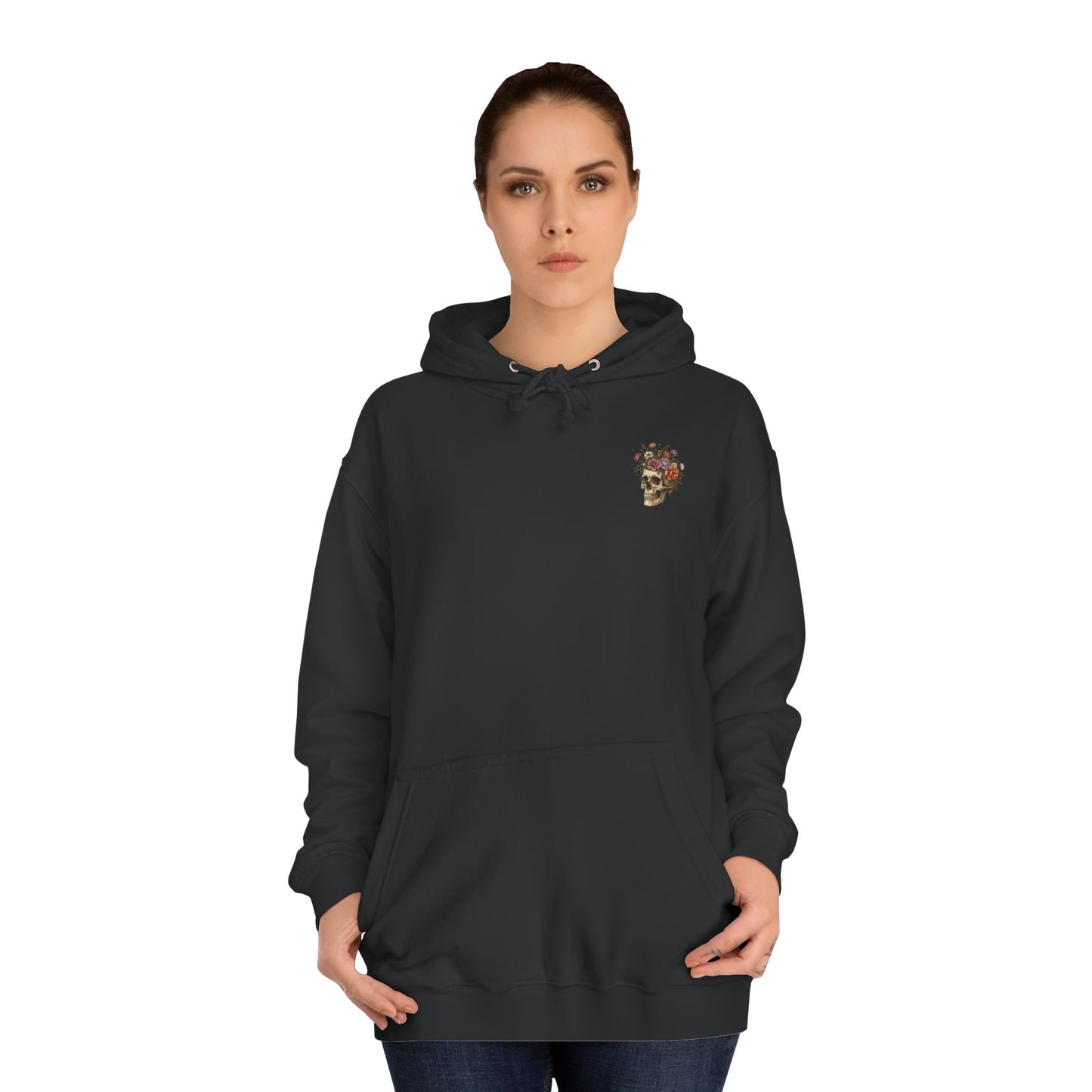 Skull & Floral College Hoodie  Rose Crown Skull Graphic Hoodie
