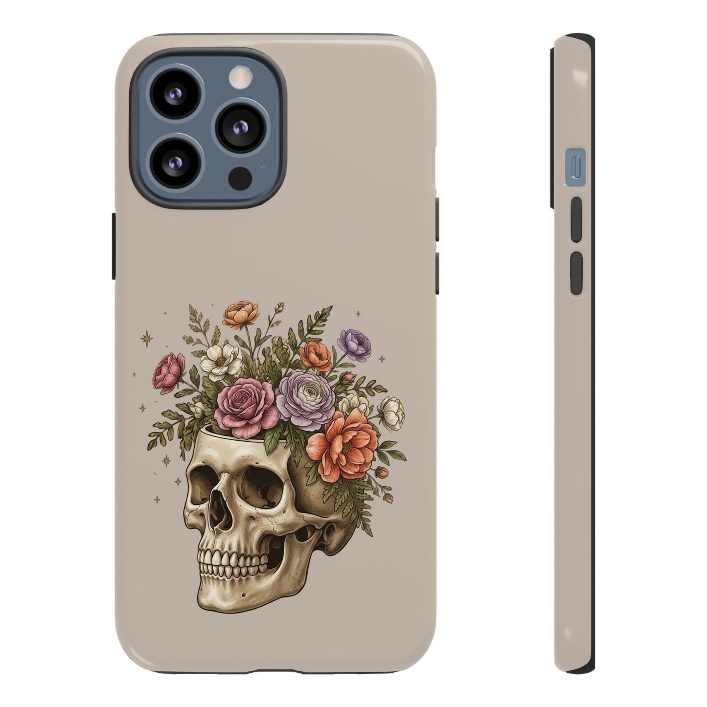 Floral Skull Tough Phone Case  Protective iPhone Case with Vintage Flower Skull Design