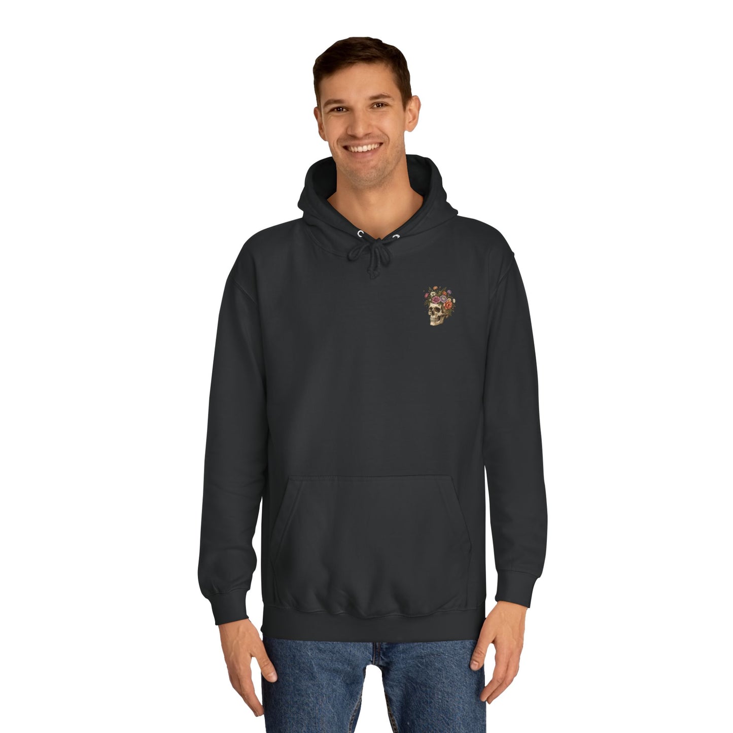 Skull & Floral College Hoodie  Rose Crown Skull Graphic Hoodie
