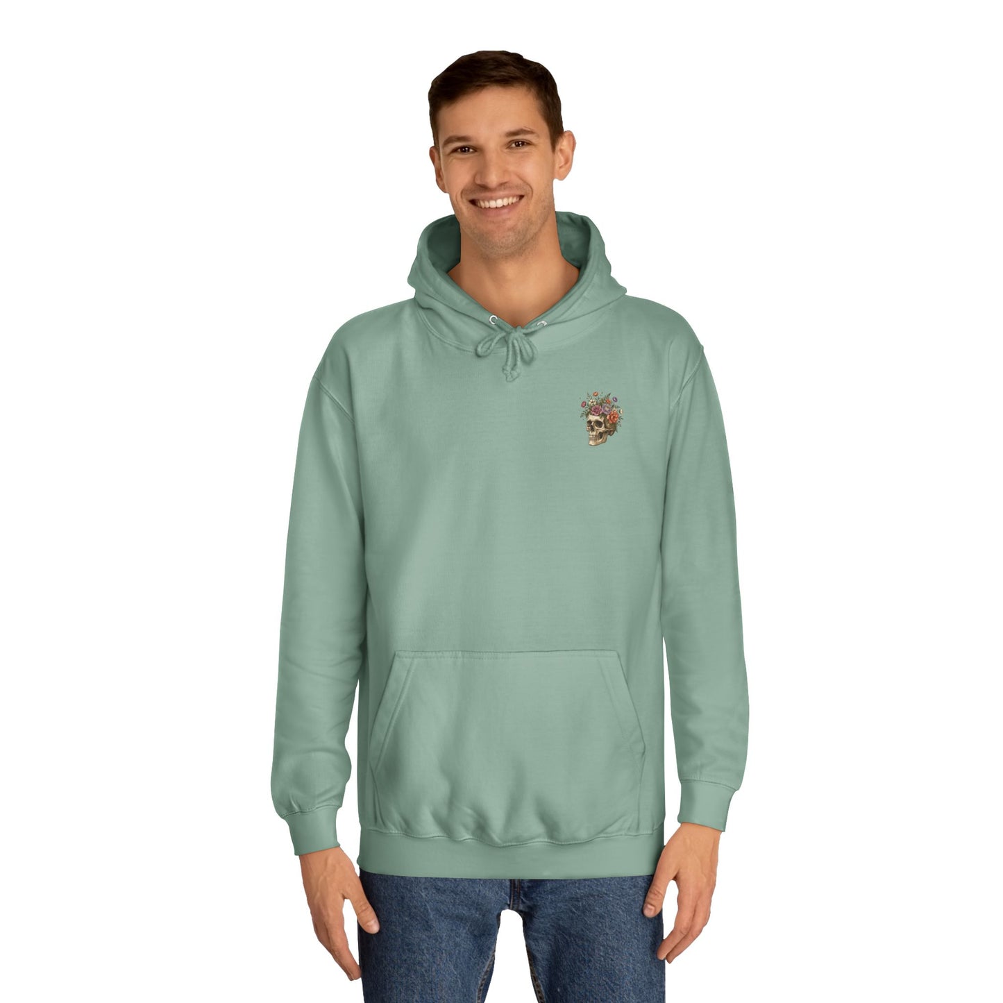 Skull & Floral College Hoodie  Rose Crown Skull Graphic Hoodie