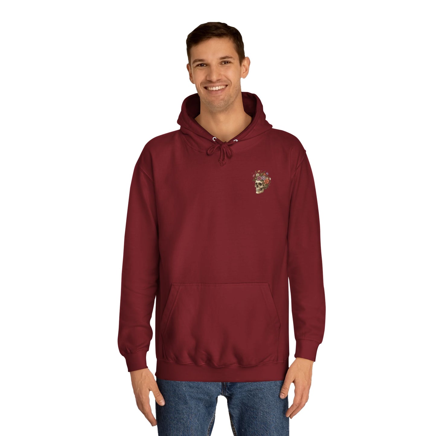 Skull & Floral College Hoodie  Rose Crown Skull Graphic Hoodie