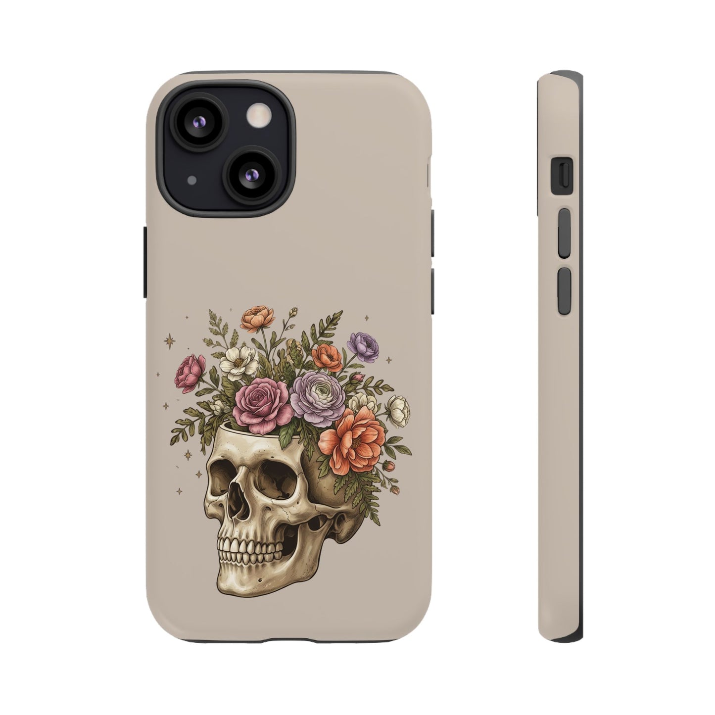 Floral Skull Tough Phone Case  Protective iPhone Case with Vintage Flower Skull Design