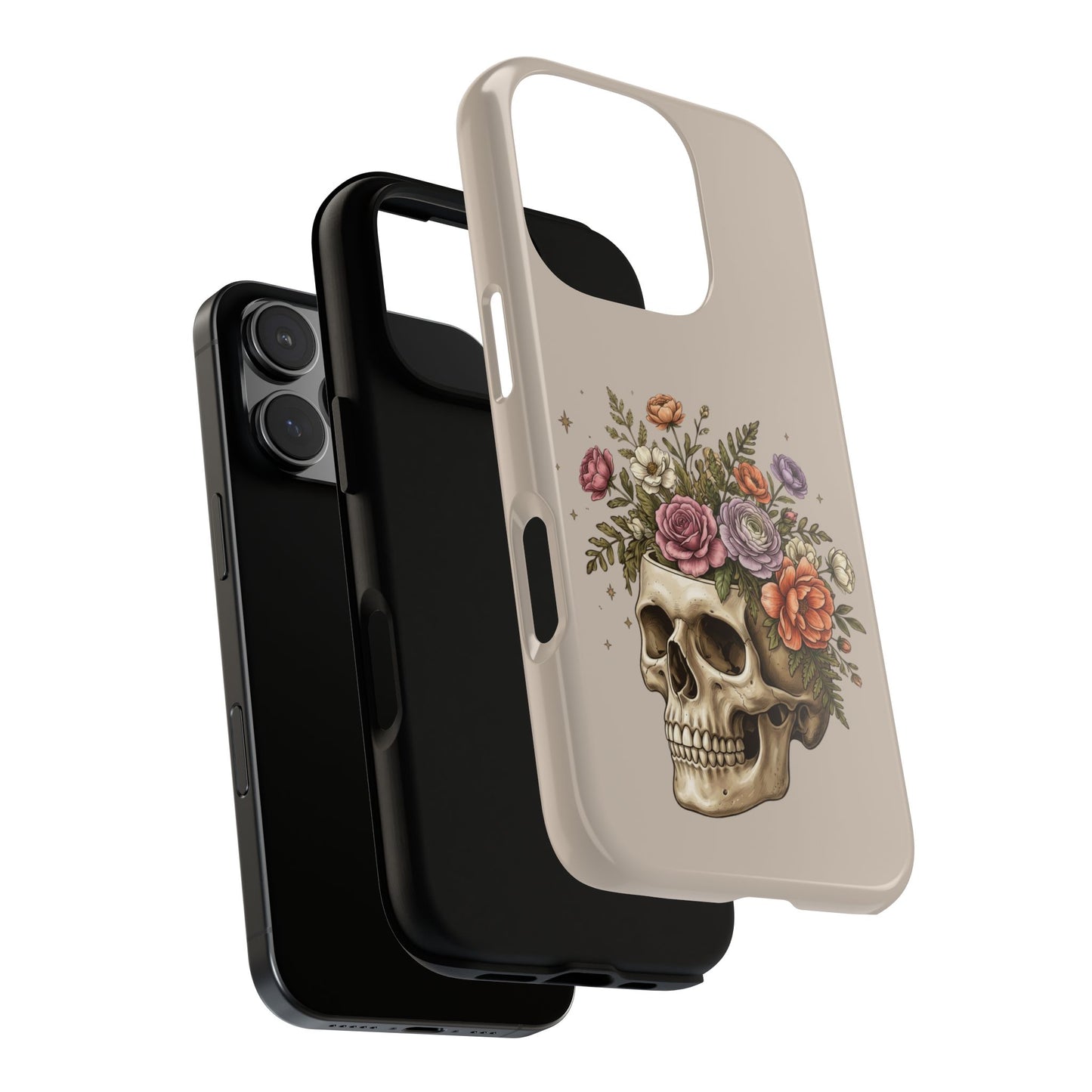 Floral Skull Tough Phone Case  Protective iPhone Case with Vintage Flower Skull Design