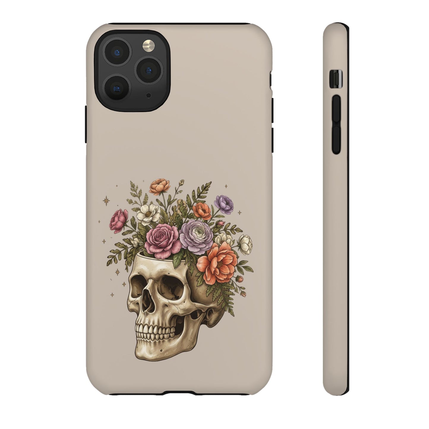 Floral Skull Tough Phone Case  Protective iPhone Case with Vintage Flower Skull Design