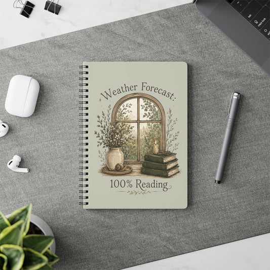 Reading Vibes A5 Spiral Notebook - “Weather Forecast: 100% Reading”