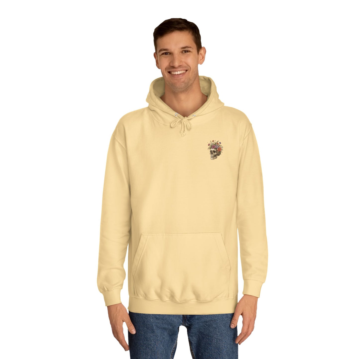 Skull & Floral College Hoodie  Rose Crown Skull Graphic Hoodie