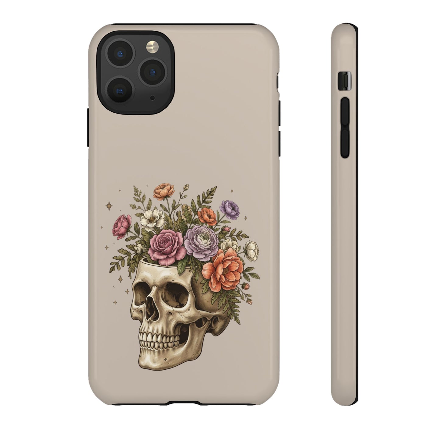Floral Skull Tough Phone Case  Protective iPhone Case with Vintage Flower Skull Design