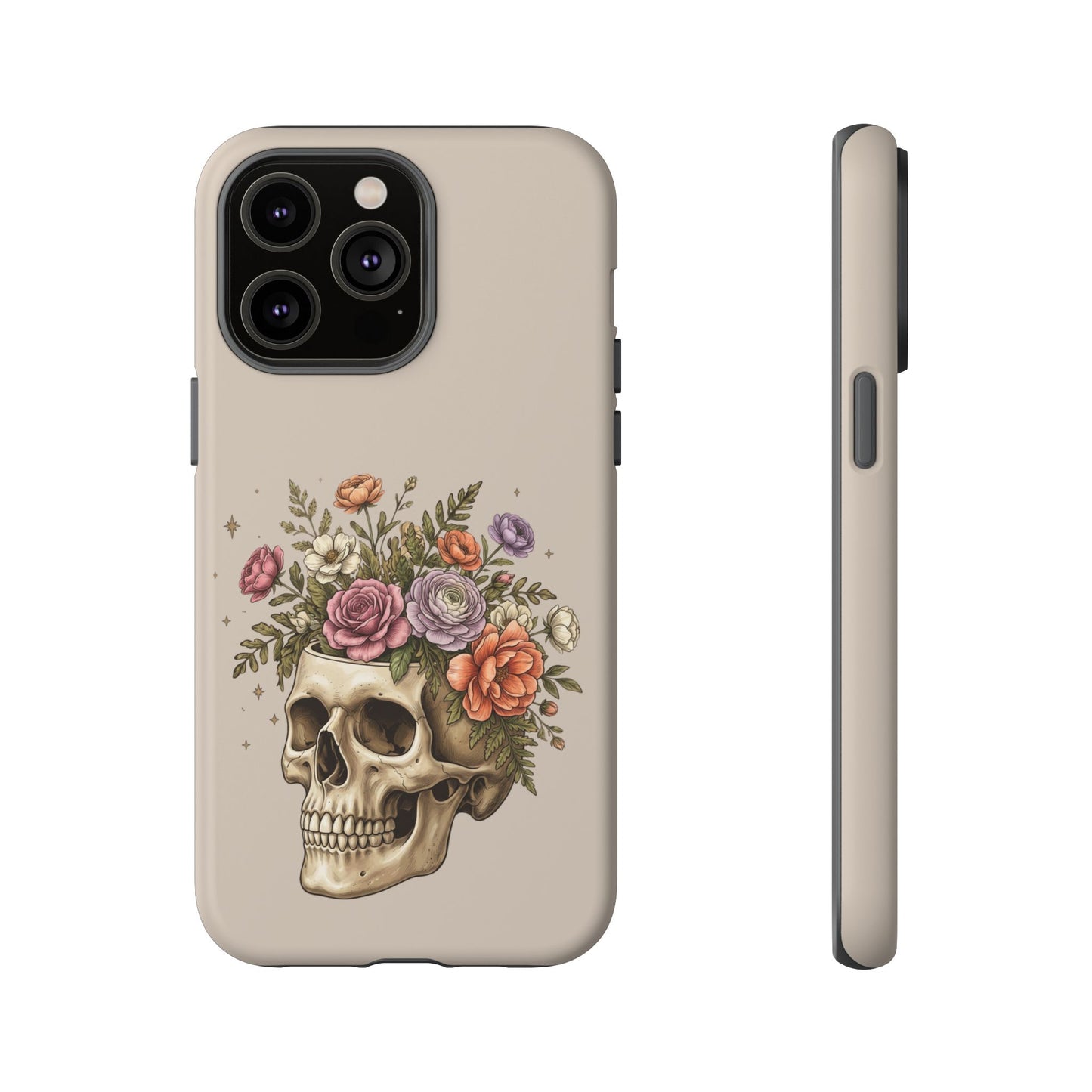 Floral Skull Tough Phone Case  Protective iPhone Case with Vintage Flower Skull Design