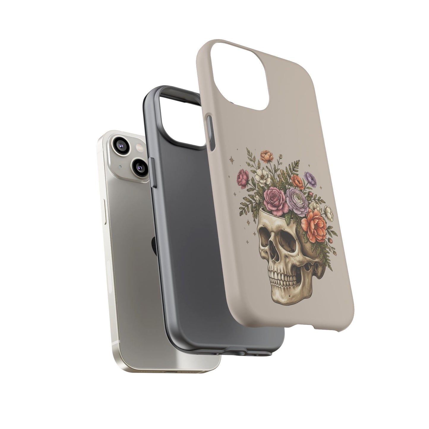 Floral Skull Tough Phone Case  Protective iPhone Case with Vintage Flower Skull Design