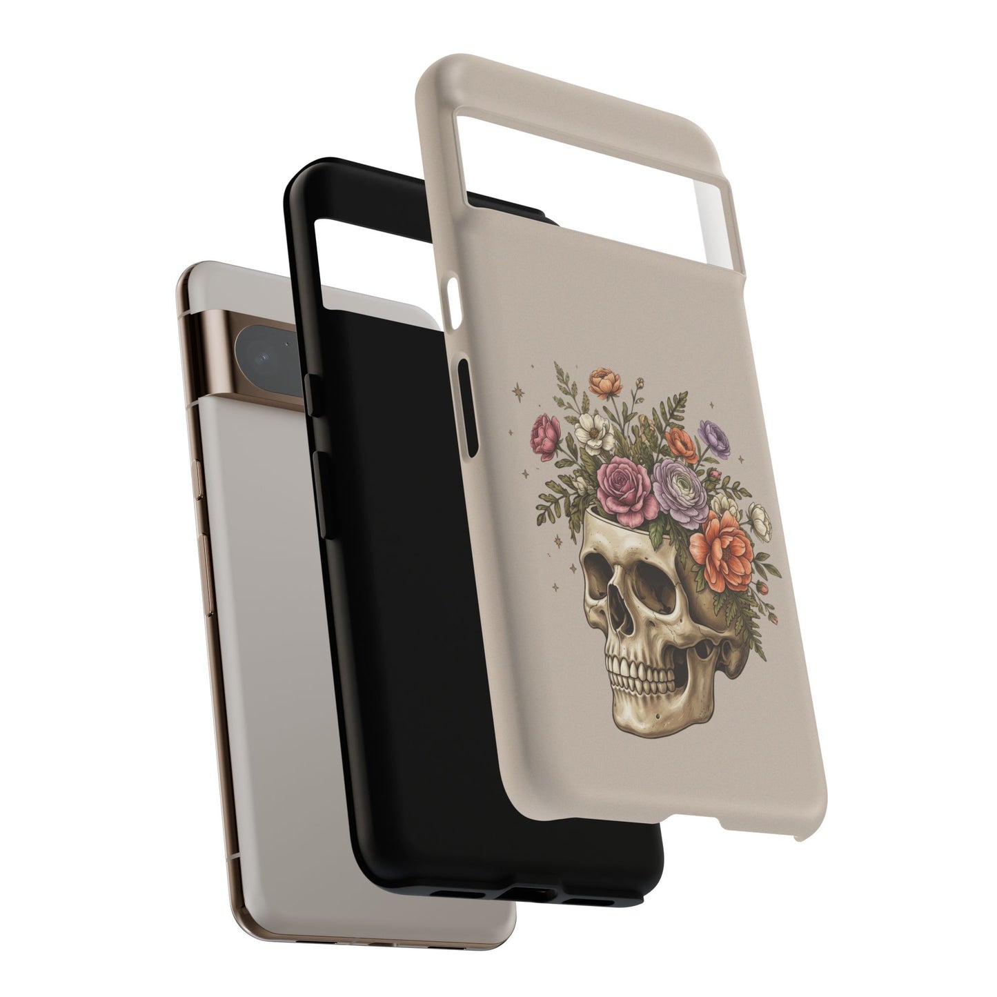 Floral Skull Tough Phone Case  Protective iPhone Case with Vintage Flower Skull Design