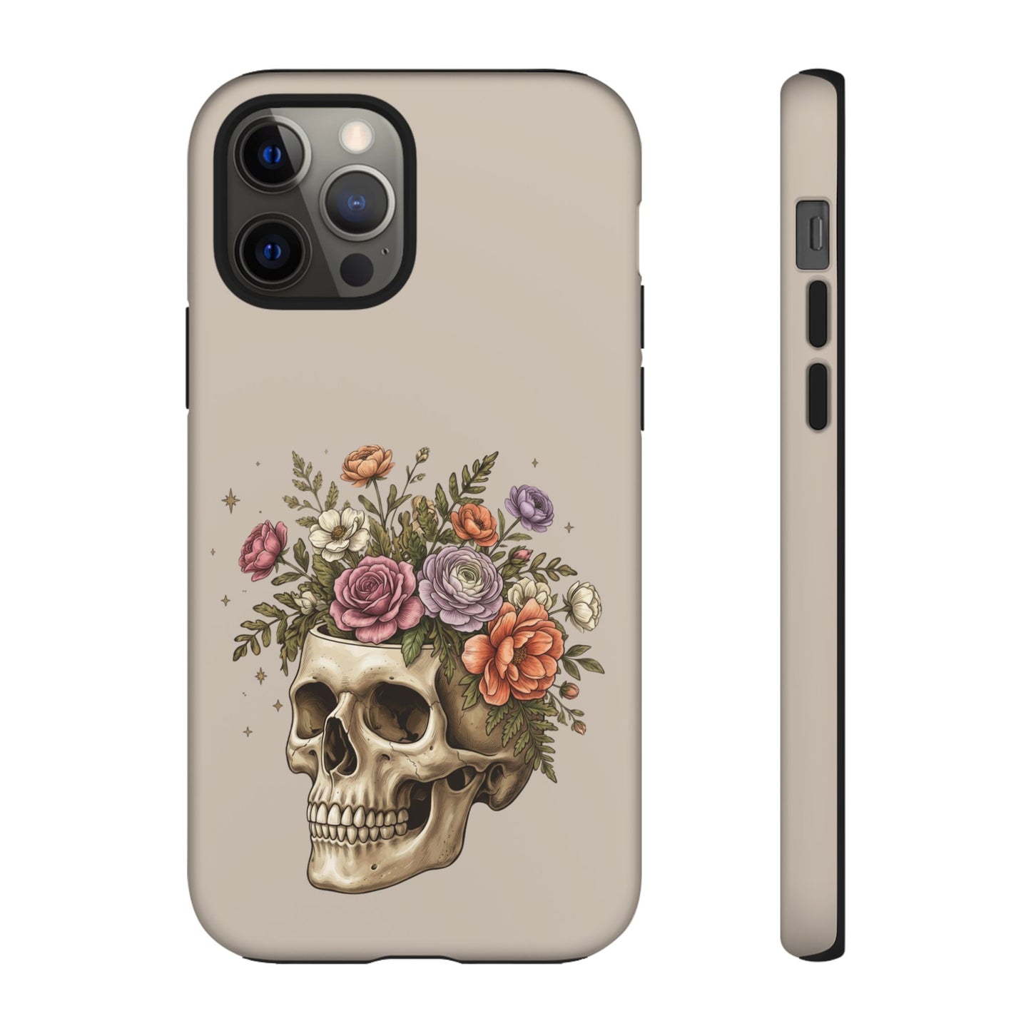 Floral Skull Tough Phone Case  Protective iPhone Case with Vintage Flower Skull Design