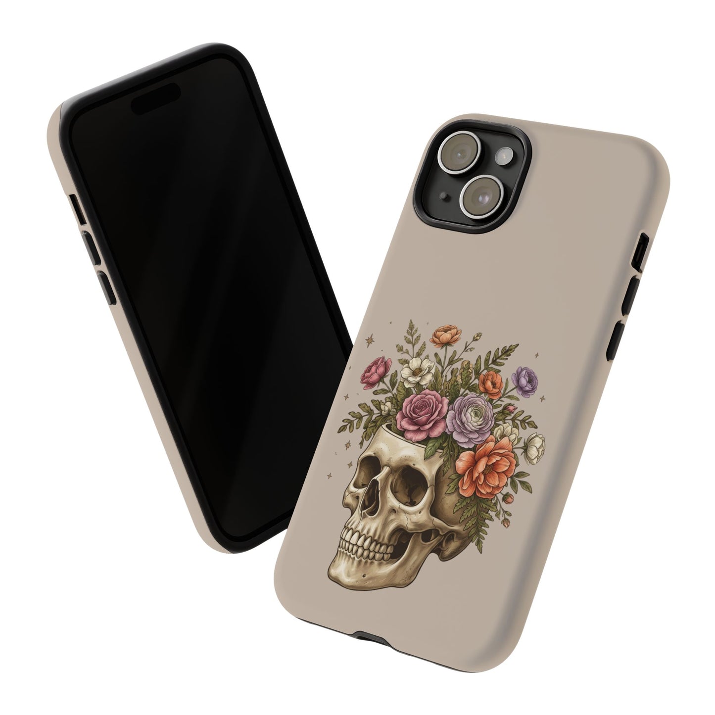 Floral Skull Tough Phone Case  Protective iPhone Case with Vintage Flower Skull Design
