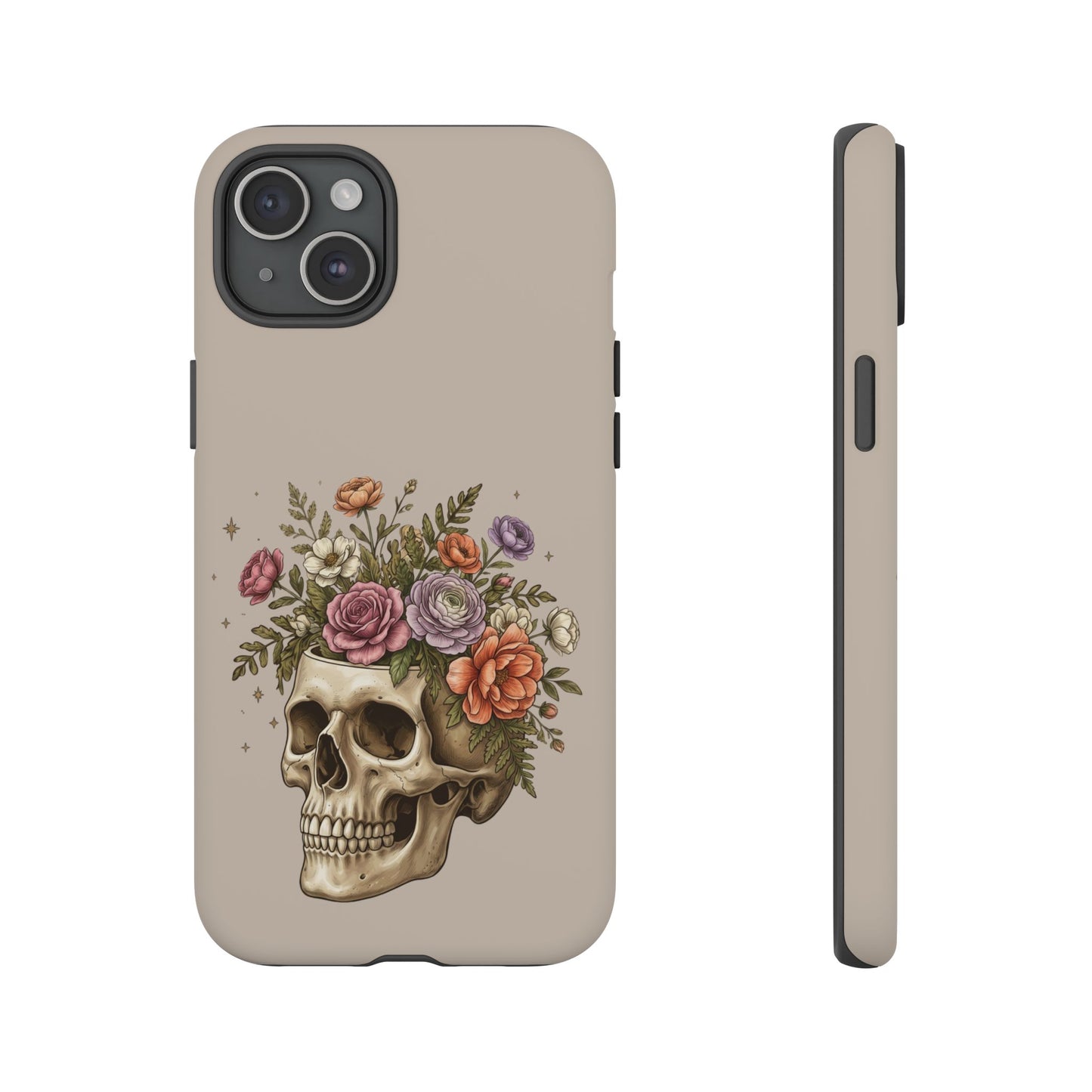 Floral Skull Tough Phone Case  Protective iPhone Case with Vintage Flower Skull Design