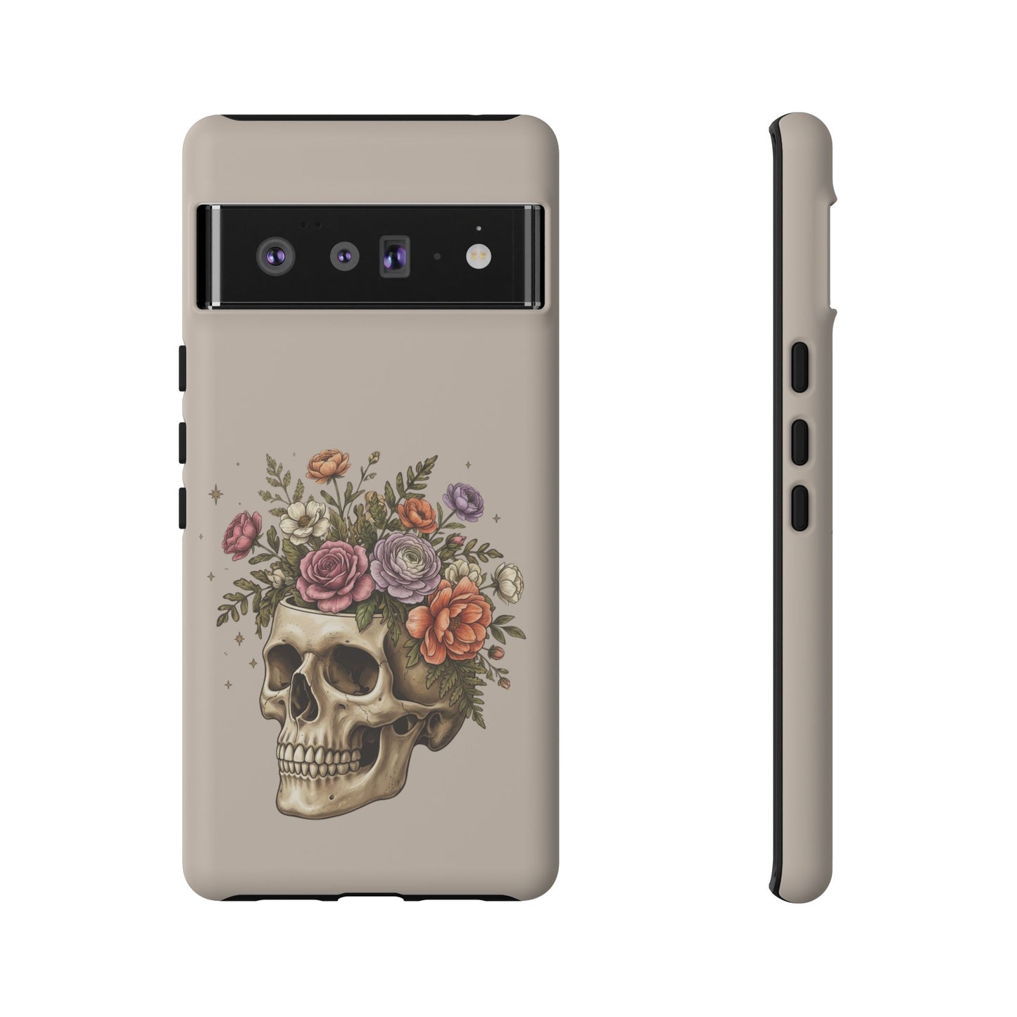Floral Skull Tough Phone Case  Protective iPhone Case with Vintage Flower Skull Design