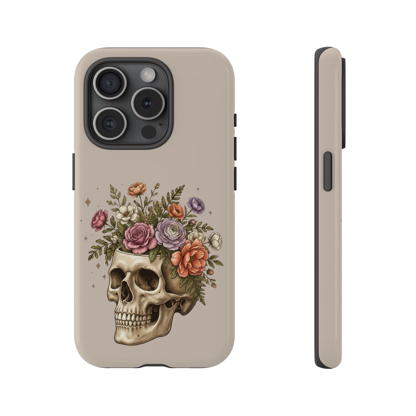 Floral Skull Tough Phone Case  Protective iPhone Case with Vintage Flower Skull Design