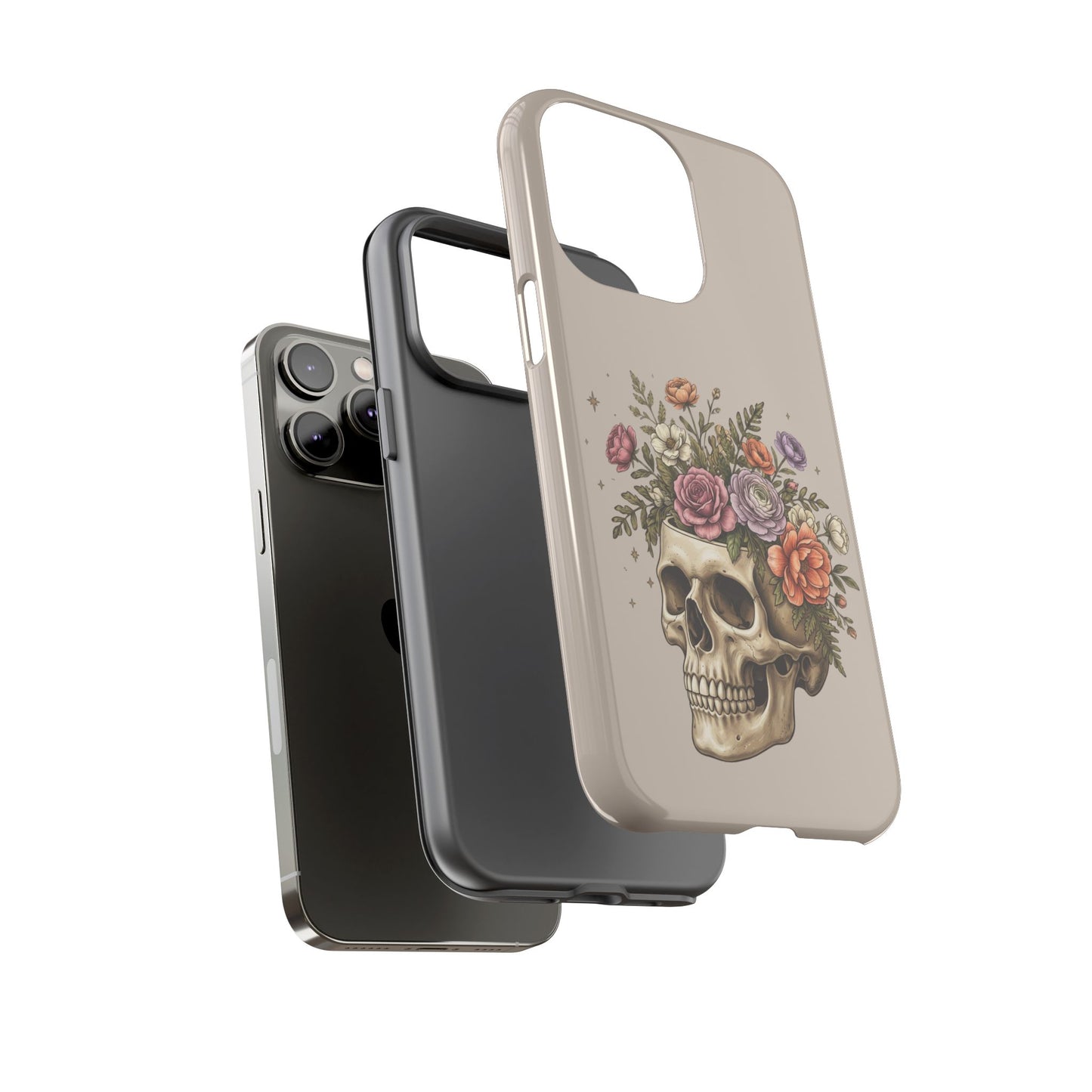 Floral Skull Tough Phone Case  Protective iPhone Case with Vintage Flower Skull Design