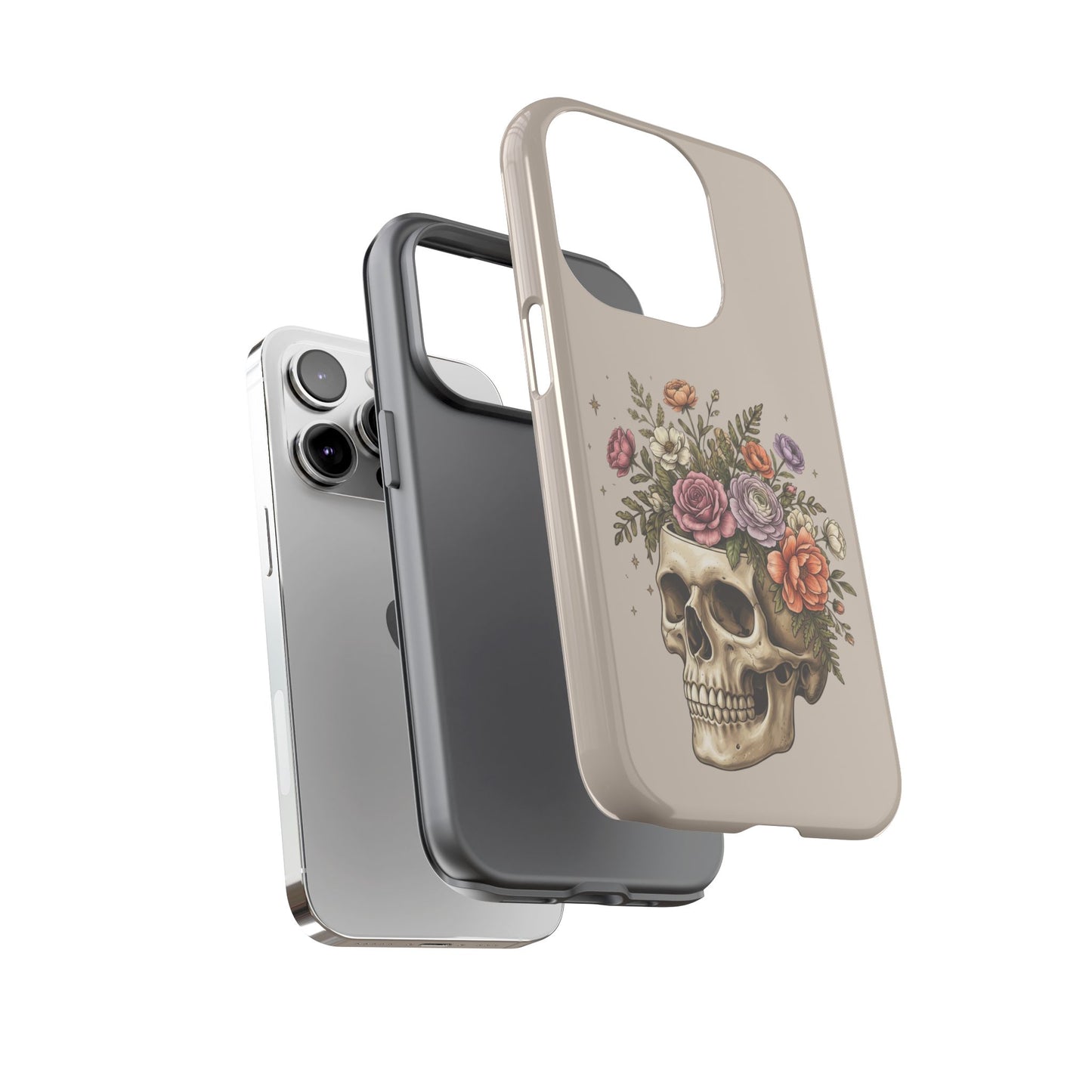 Floral Skull Tough Phone Case  Protective iPhone Case with Vintage Flower Skull Design