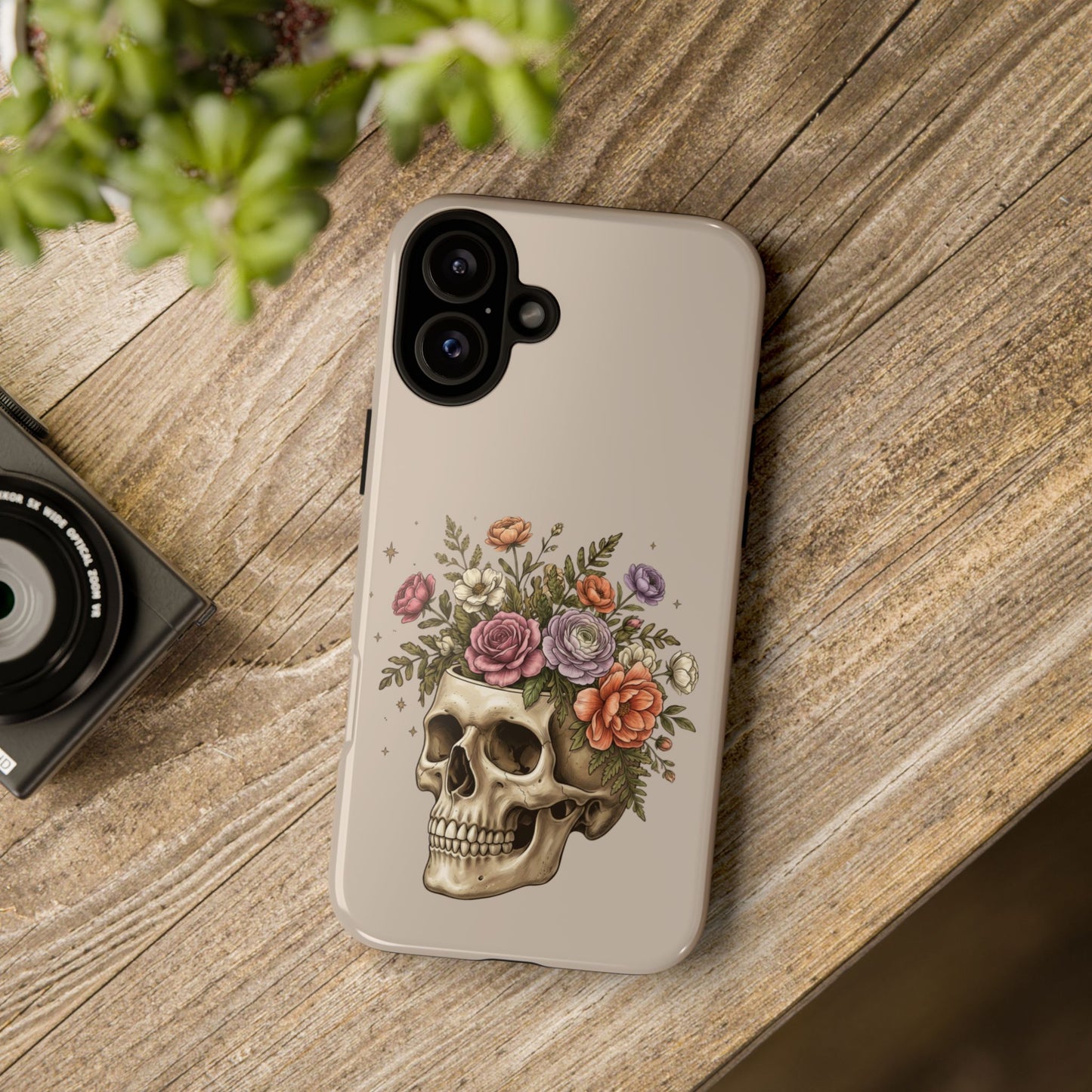 Floral Skull Tough Phone Case  Protective iPhone Case with Vintage Flower Skull Design