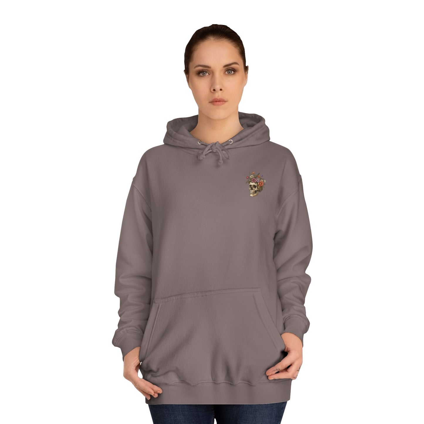Skull & Floral College Hoodie  Rose Crown Skull Graphic Hoodie