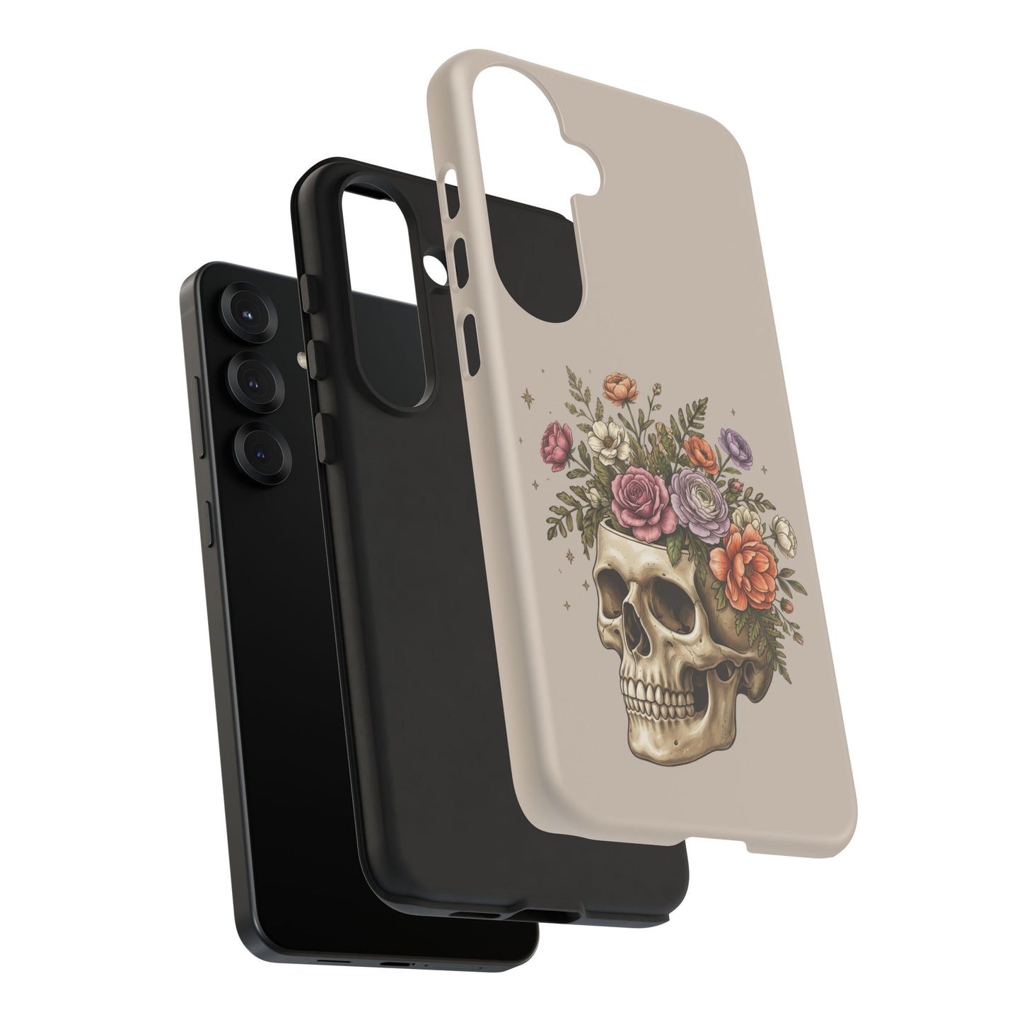 Floral Skull Tough Phone Case  Protective iPhone Case with Vintage Flower Skull Design