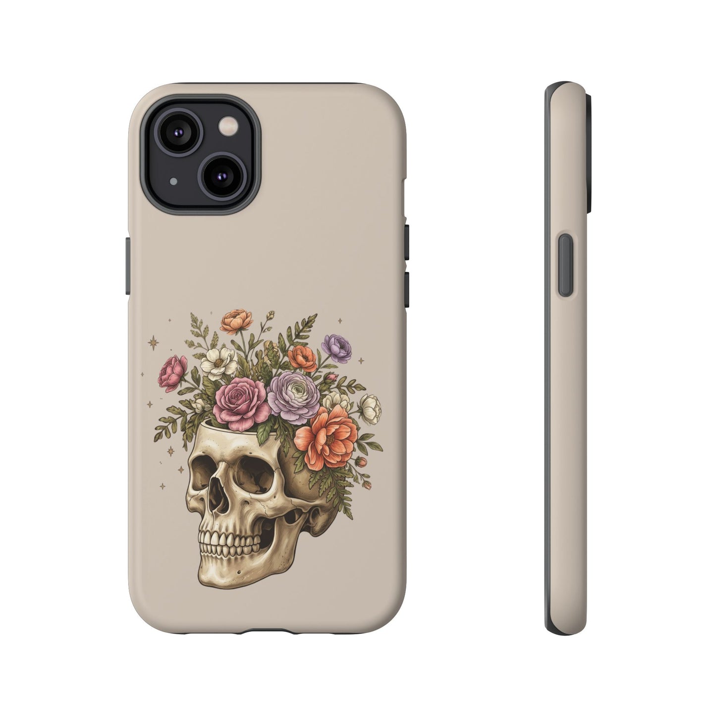 Floral Skull Tough Phone Case  Protective iPhone Case with Vintage Flower Skull Design