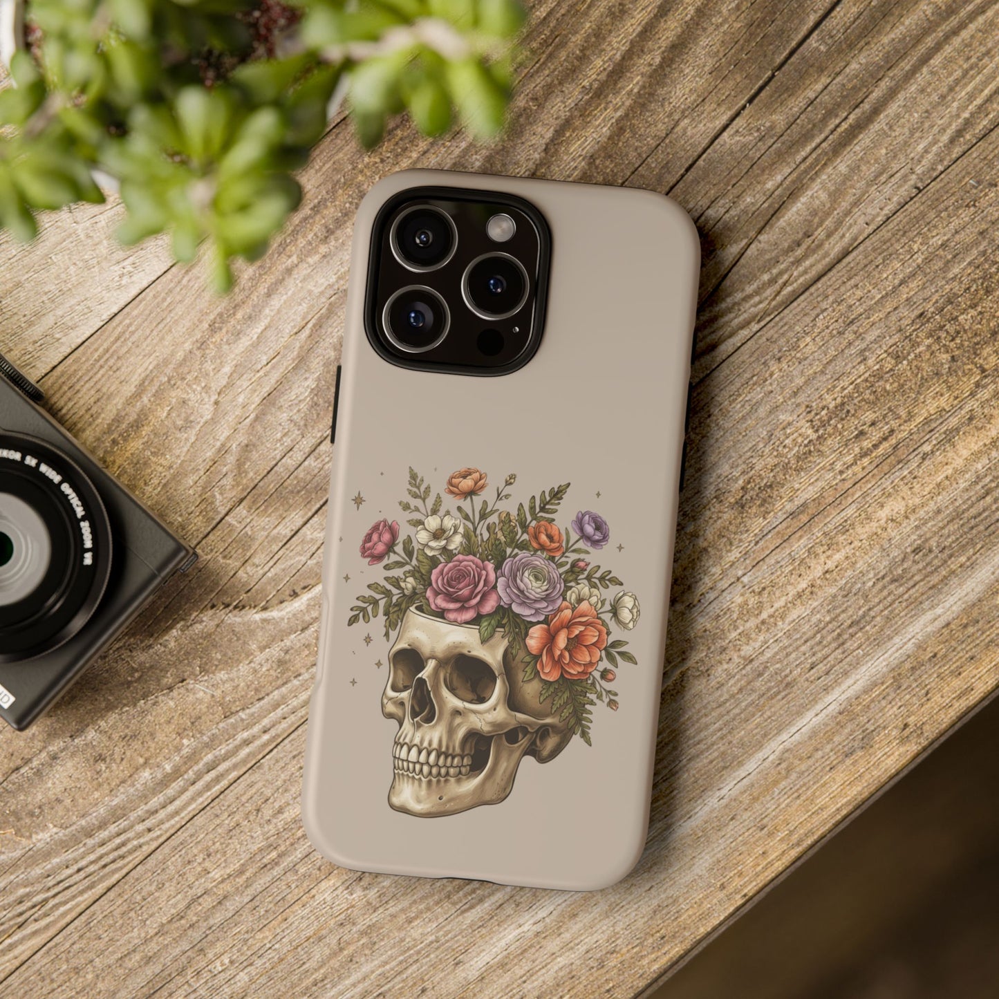 Floral Skull Tough Phone Case  Protective iPhone Case with Vintage Flower Skull Design