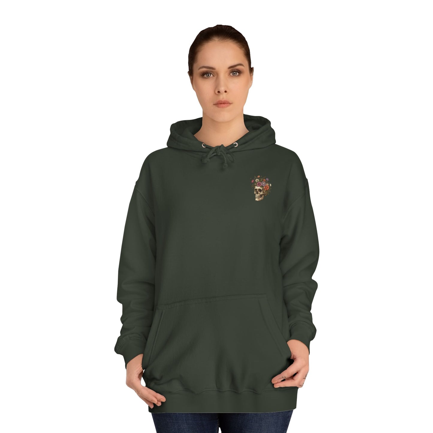 Skull & Floral College Hoodie  Rose Crown Skull Graphic Hoodie