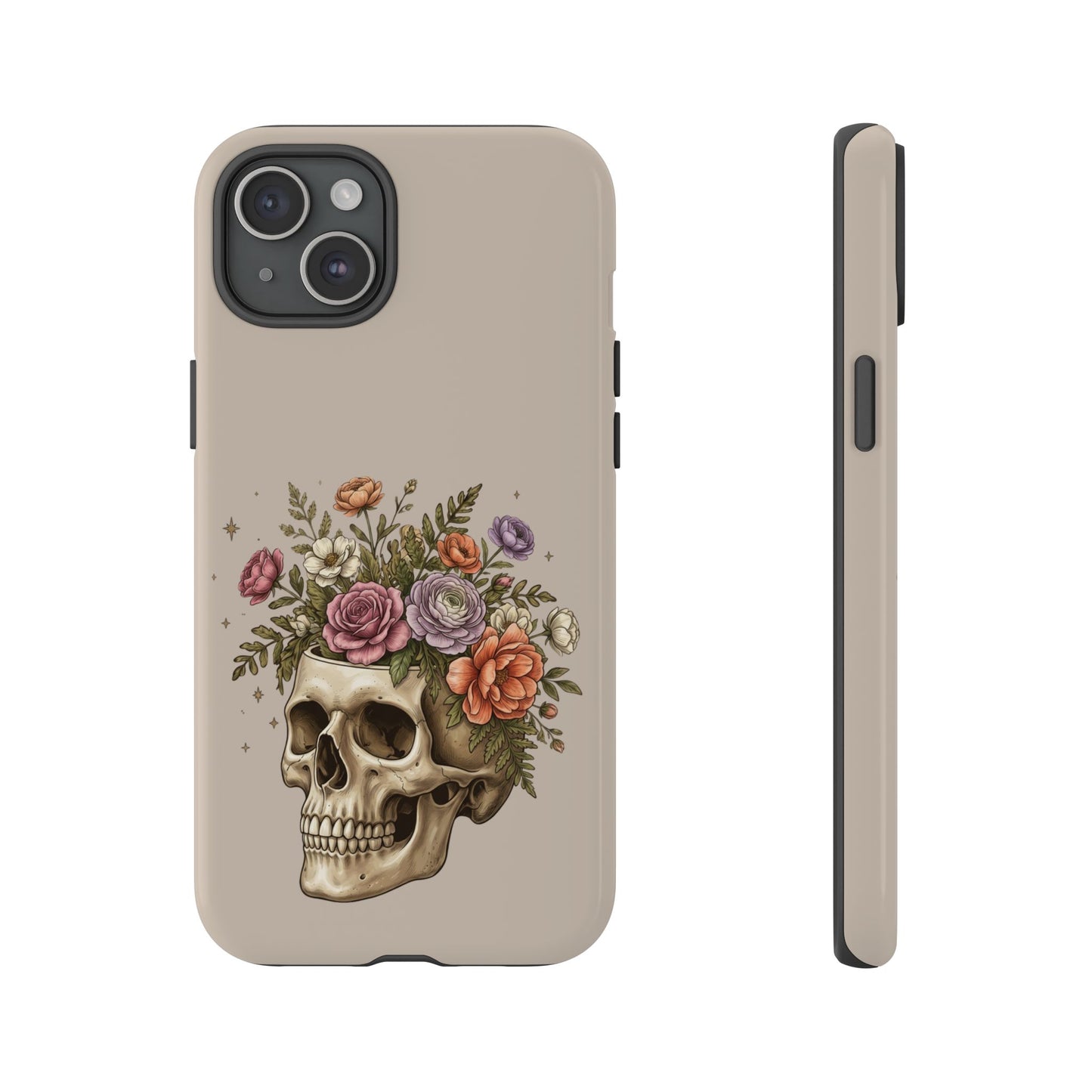 Floral Skull Tough Phone Case  Protective iPhone Case with Vintage Flower Skull Design