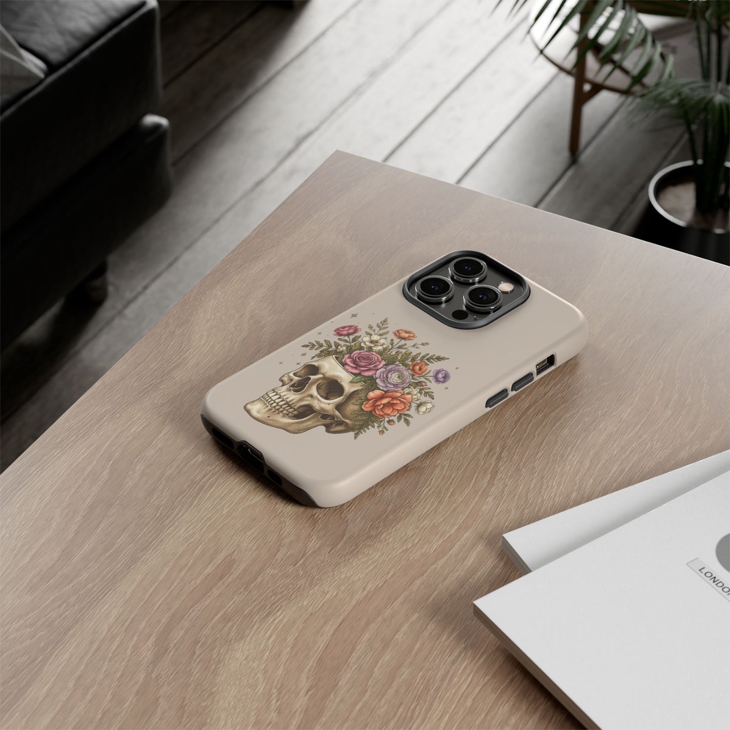 Floral Skull Tough Phone Case  Protective iPhone Case with Vintage Flower Skull Design