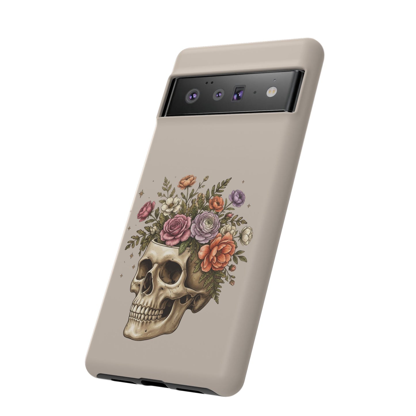 Floral Skull Tough Phone Case  Protective iPhone Case with Vintage Flower Skull Design