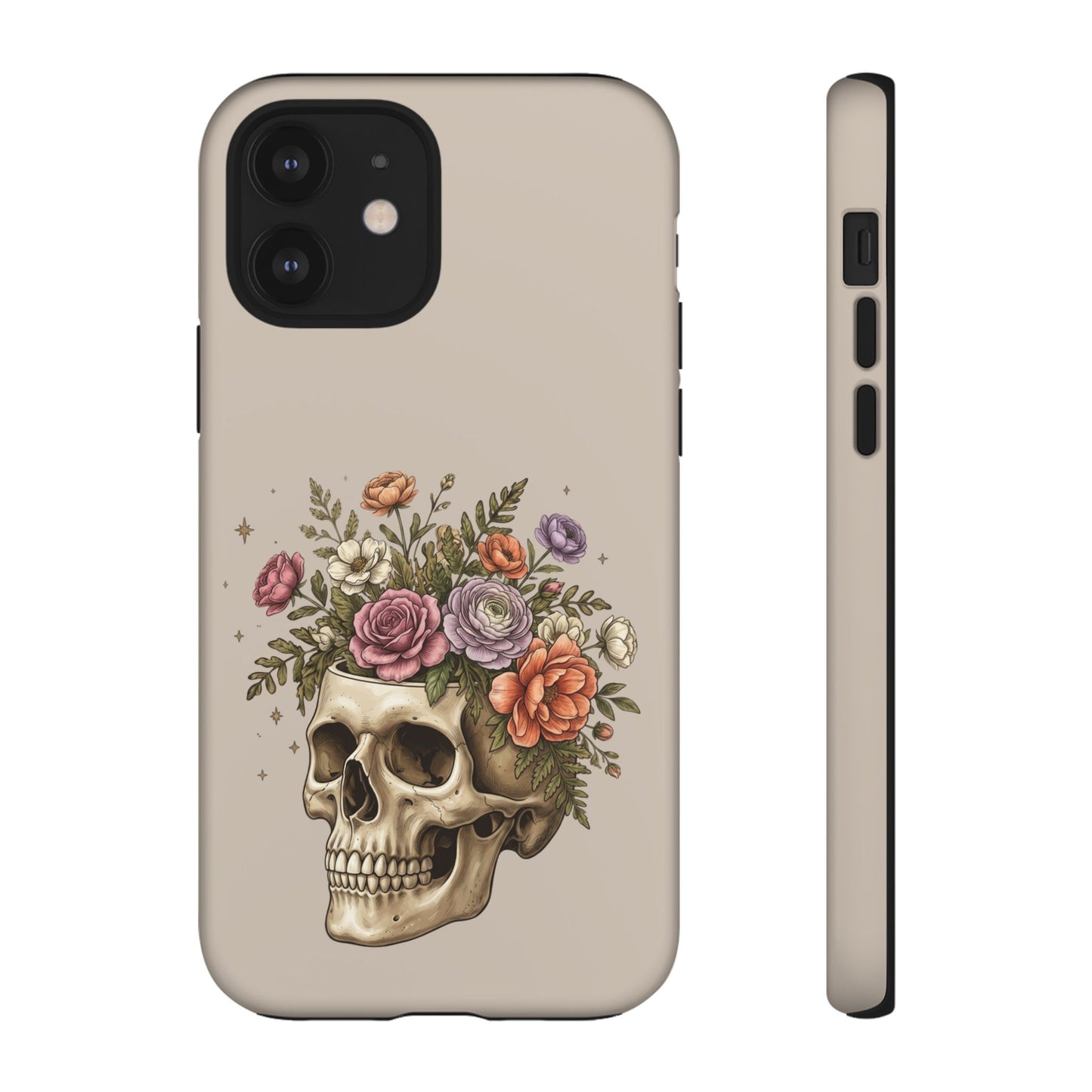 Floral Skull Tough Phone Case  Protective iPhone Case with Vintage Flower Skull Design