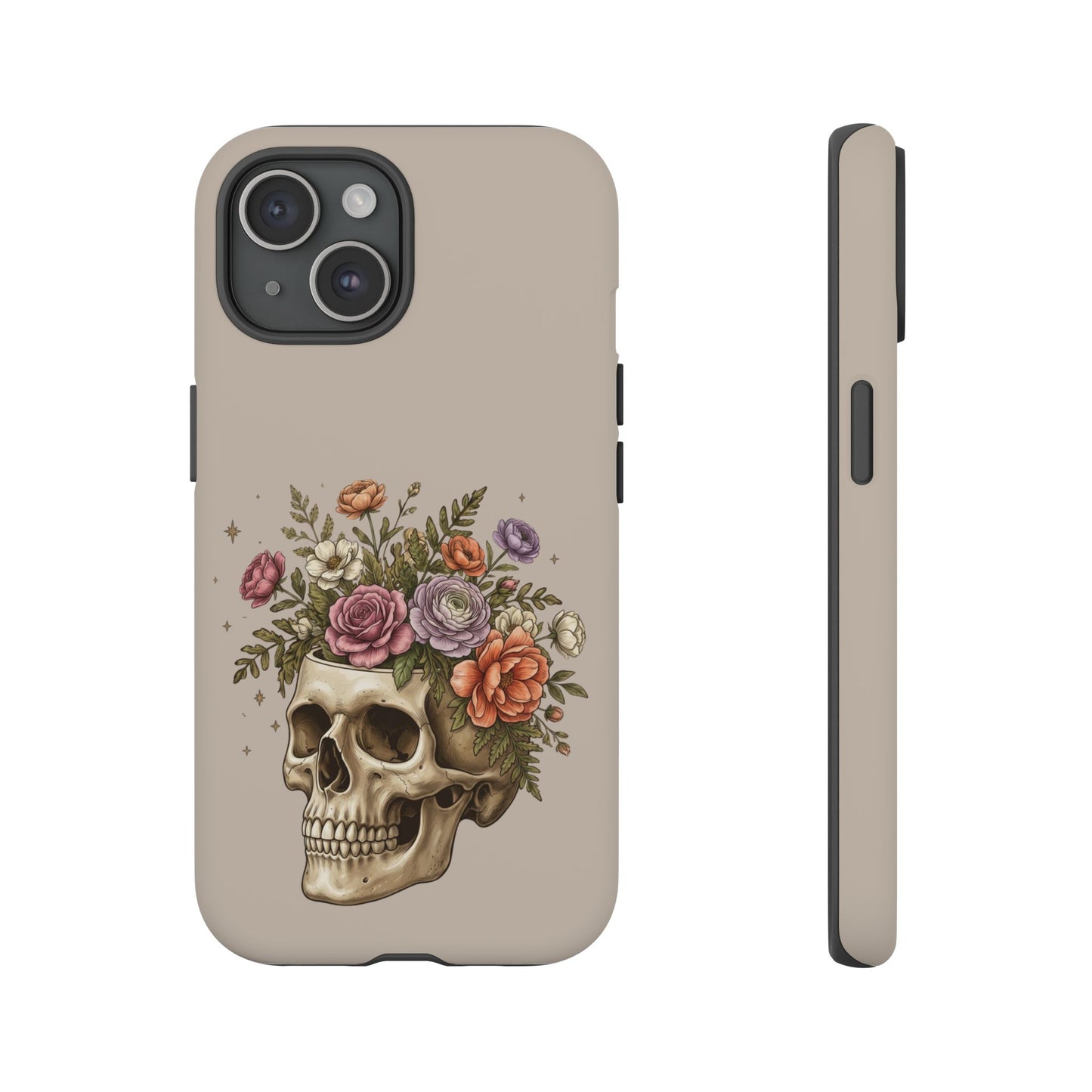 Floral Skull Tough Phone Case  Protective iPhone Case with Vintage Flower Skull Design