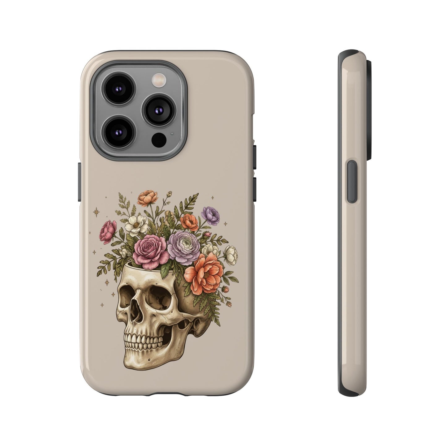 Floral Skull Tough Phone Case  Protective iPhone Case with Vintage Flower Skull Design