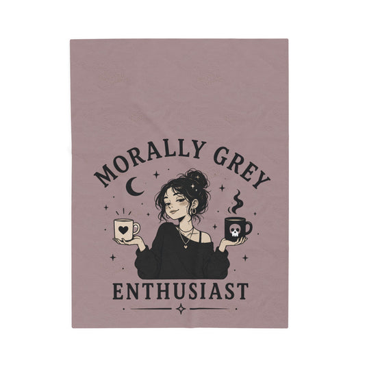 Velveteen Plush Blanket "Morally Grey Enthusiast" Cosy Throw for Bookish & Gothic Aesthetics
