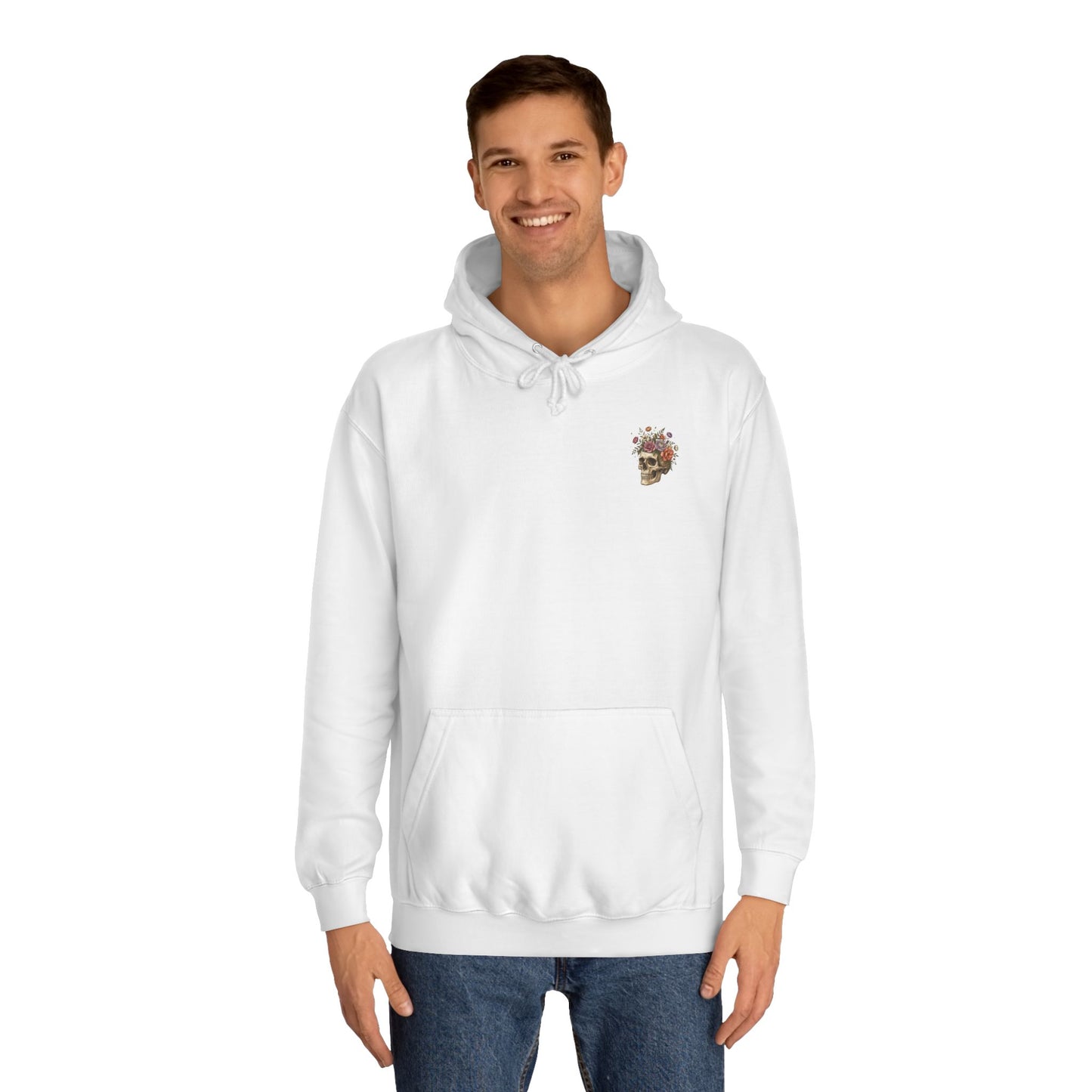 Skull & Floral College Hoodie  Rose Crown Skull Graphic Hoodie