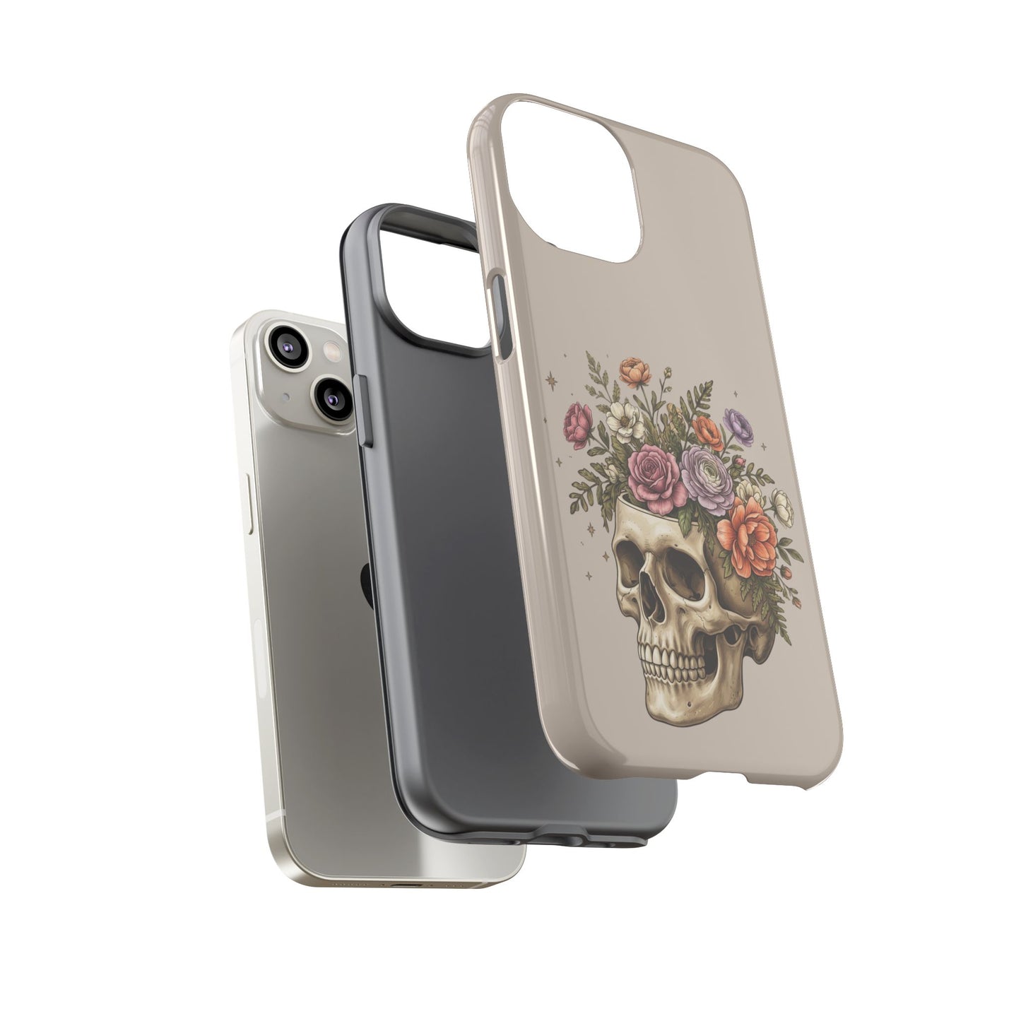 Floral Skull Tough Phone Case  Protective iPhone Case with Vintage Flower Skull Design
