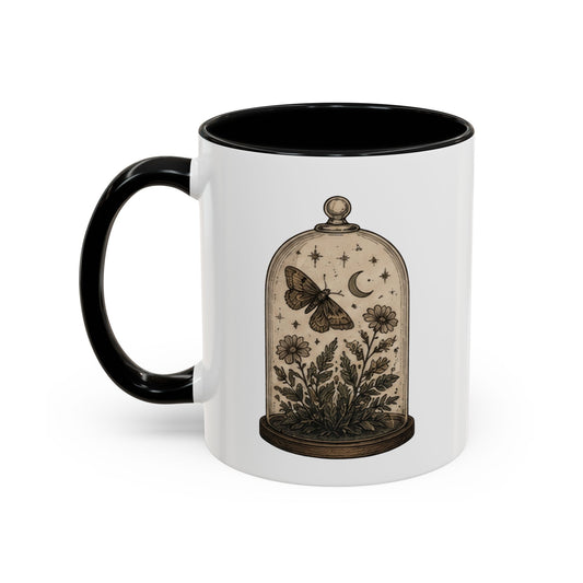 Vintage Botanical Moth Mug  Gothic Moon & Flowers Accent Coffee Cup (11/15oz)