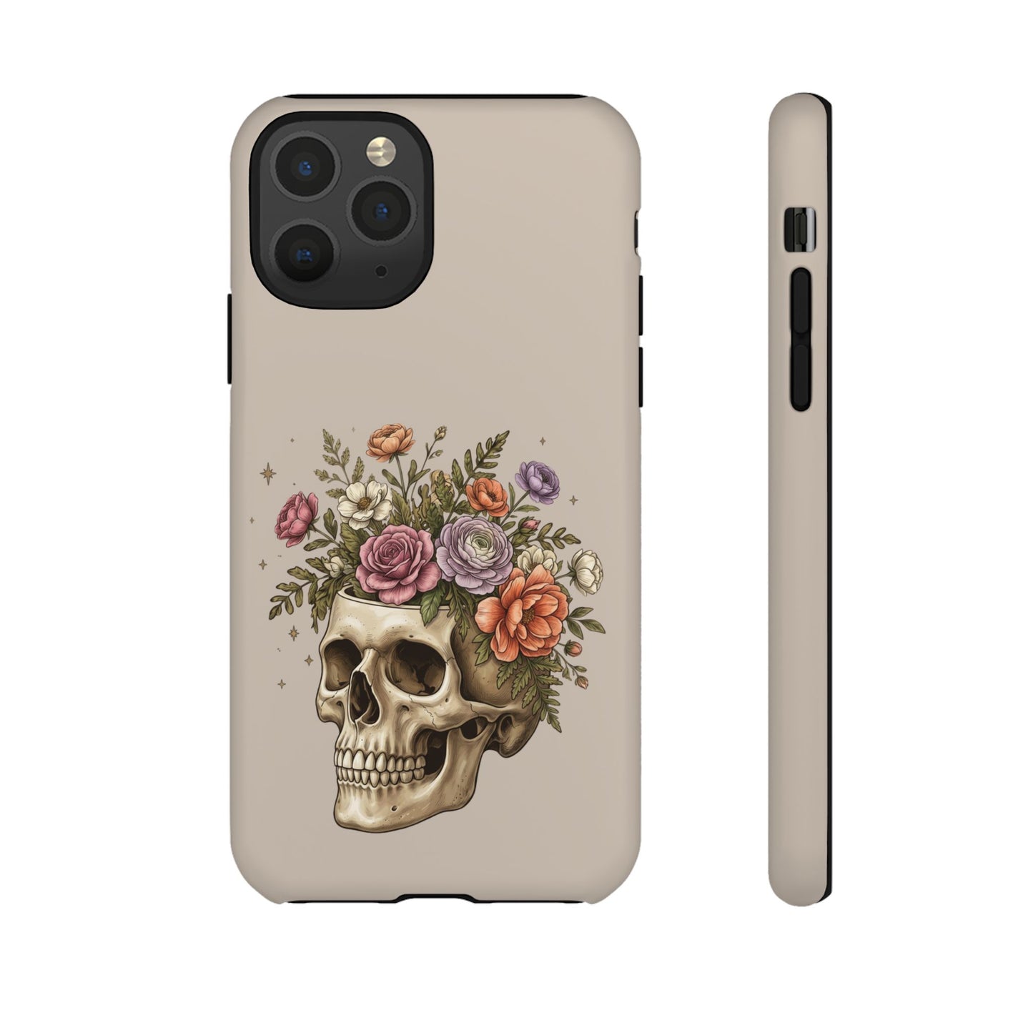 Floral Skull Tough Phone Case  Protective iPhone Case with Vintage Flower Skull Design