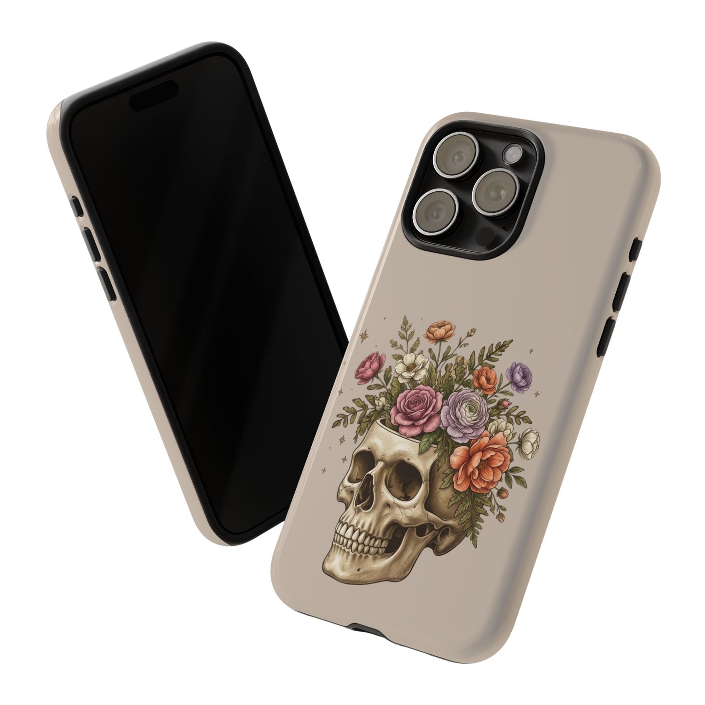 Floral Skull Tough Phone Case  Protective iPhone Case with Vintage Flower Skull Design