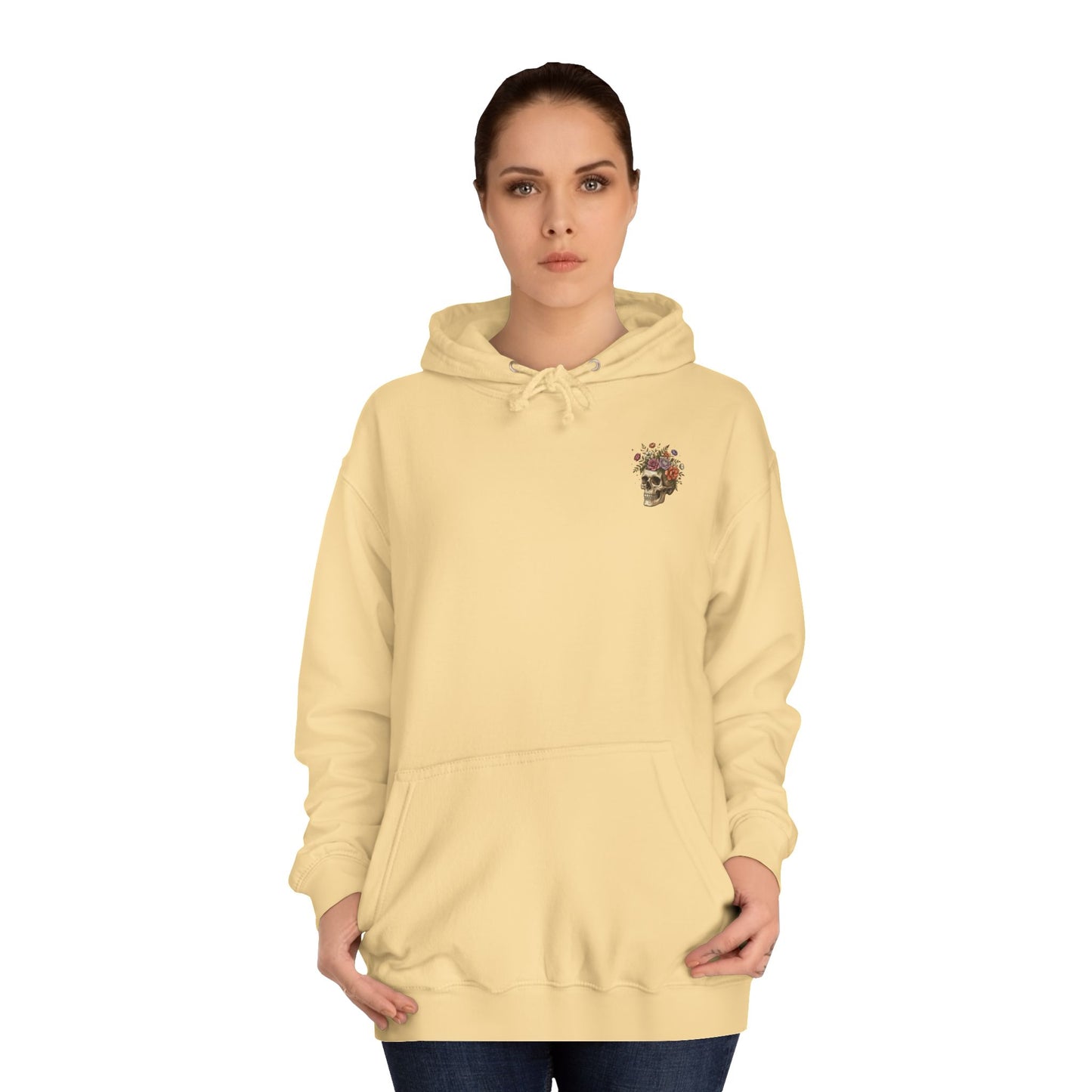 Skull & Floral College Hoodie  Rose Crown Skull Graphic Hoodie