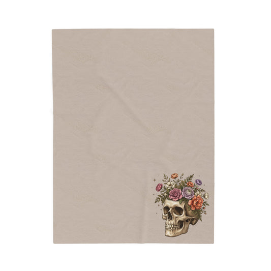 Floral Skull Velveteen Plush Blanket  Cosy Boho Gothic Throw