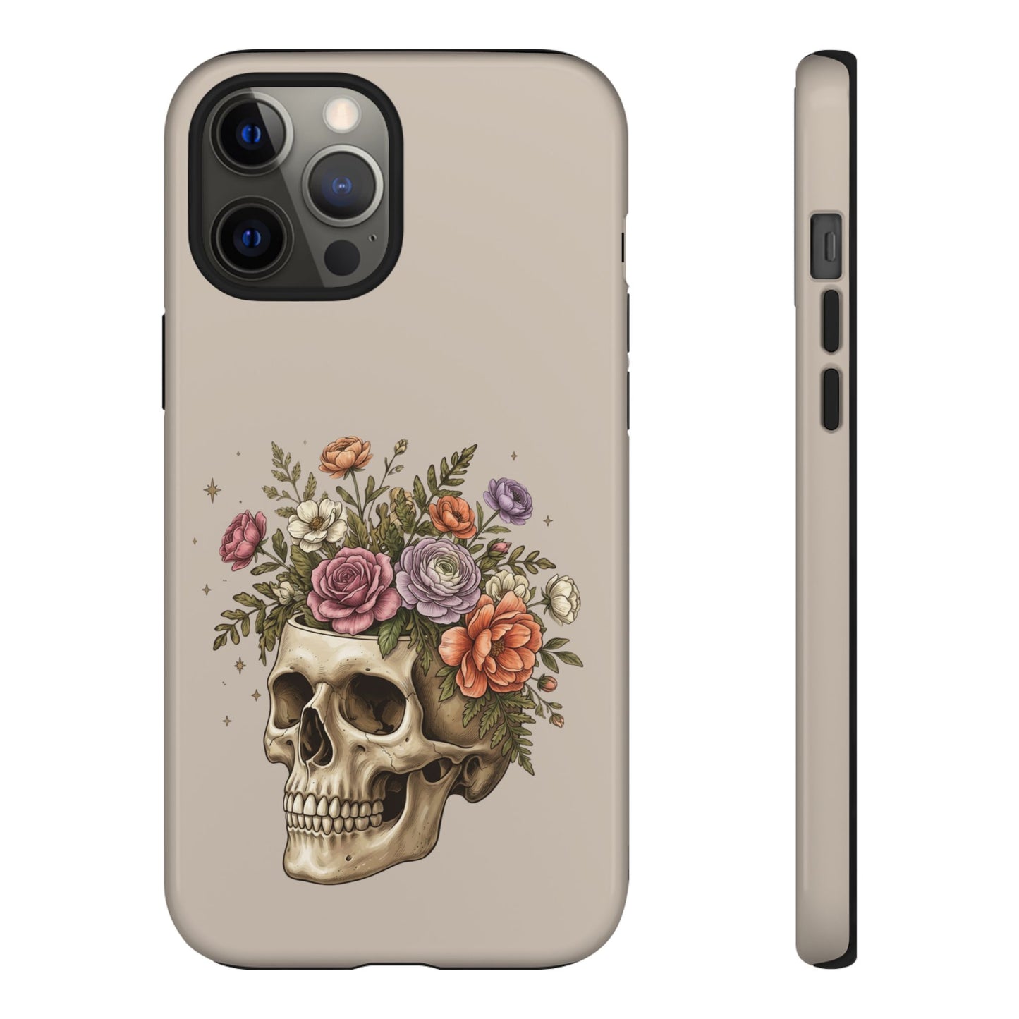Floral Skull Tough Phone Case  Protective iPhone Case with Vintage Flower Skull Design