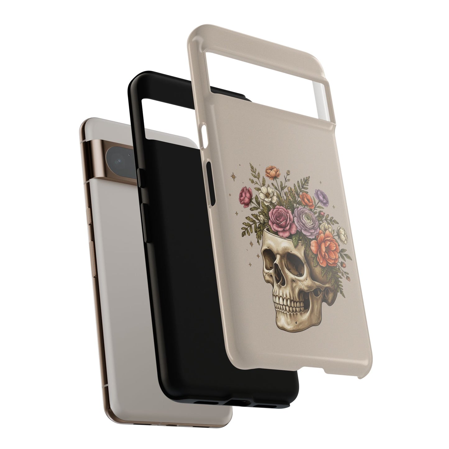 Floral Skull Tough Phone Case  Protective iPhone Case with Vintage Flower Skull Design