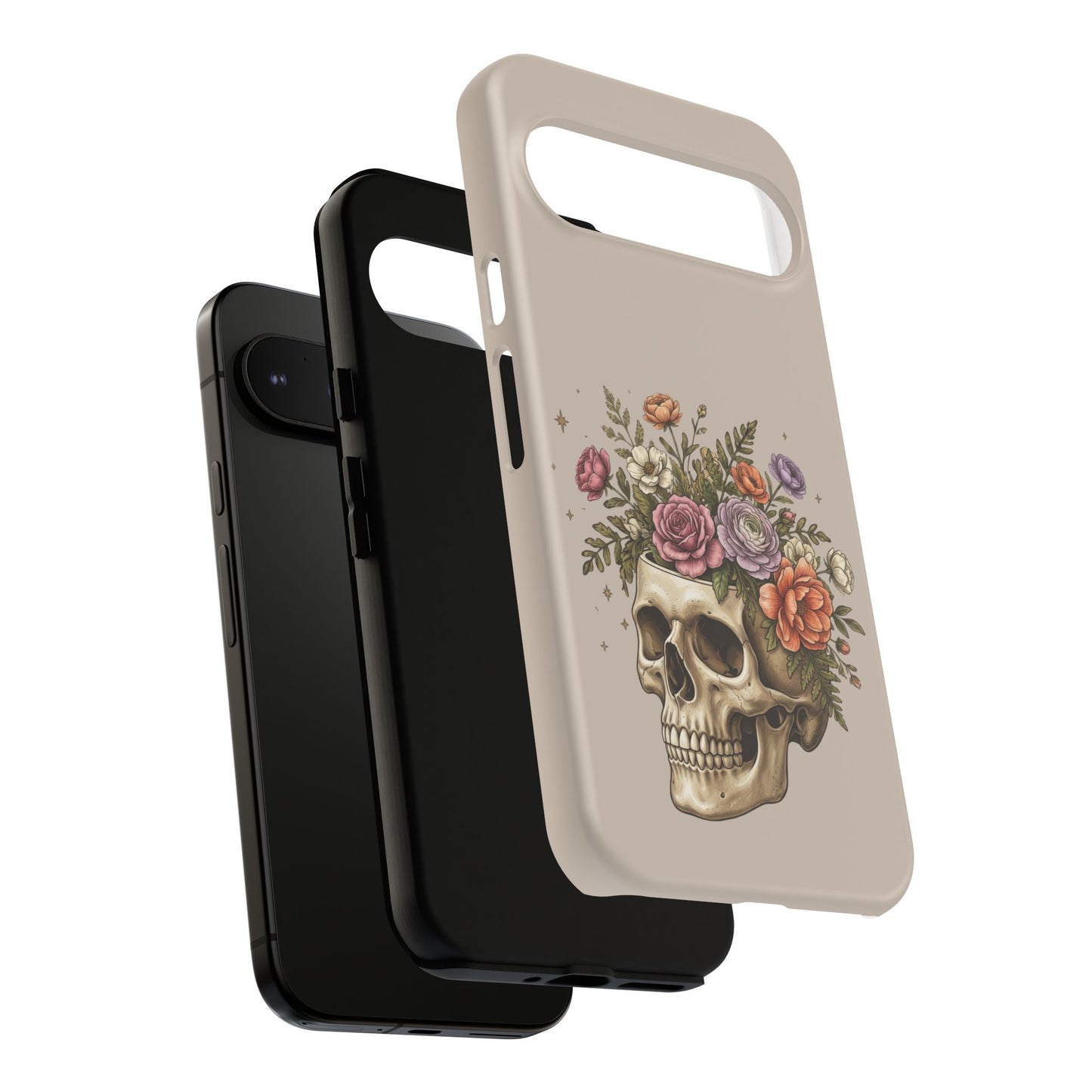 Floral Skull Tough Phone Case  Protective iPhone Case with Vintage Flower Skull Design