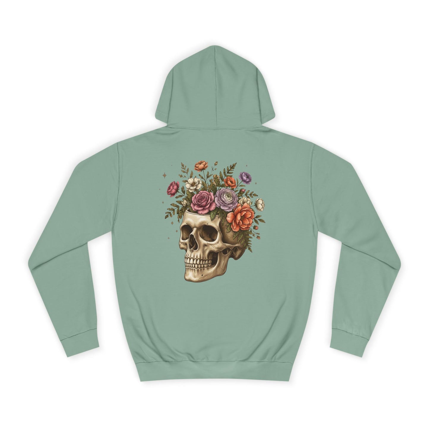 Skull & Floral College Hoodie  Rose Crown Skull Graphic Hoodie