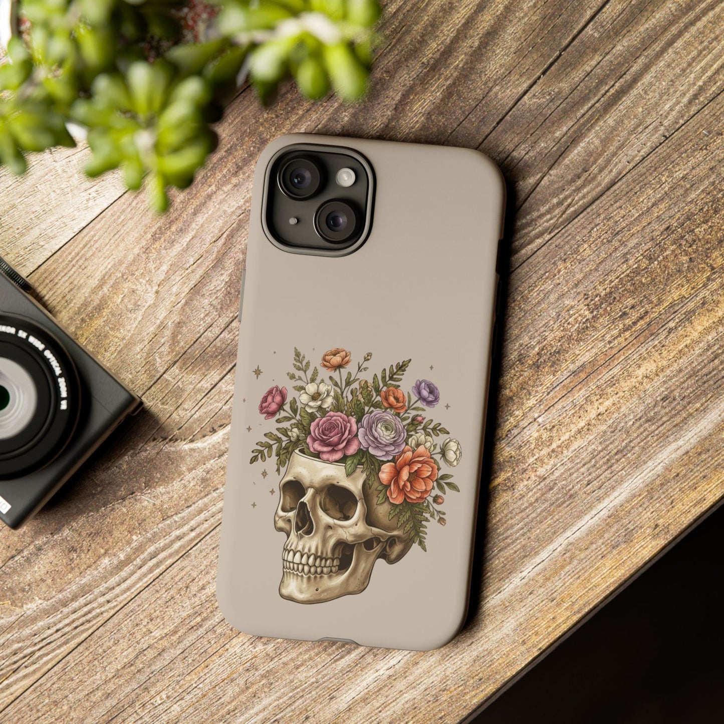 Floral Skull Tough Phone Case  Protective iPhone Case with Vintage Flower Skull Design