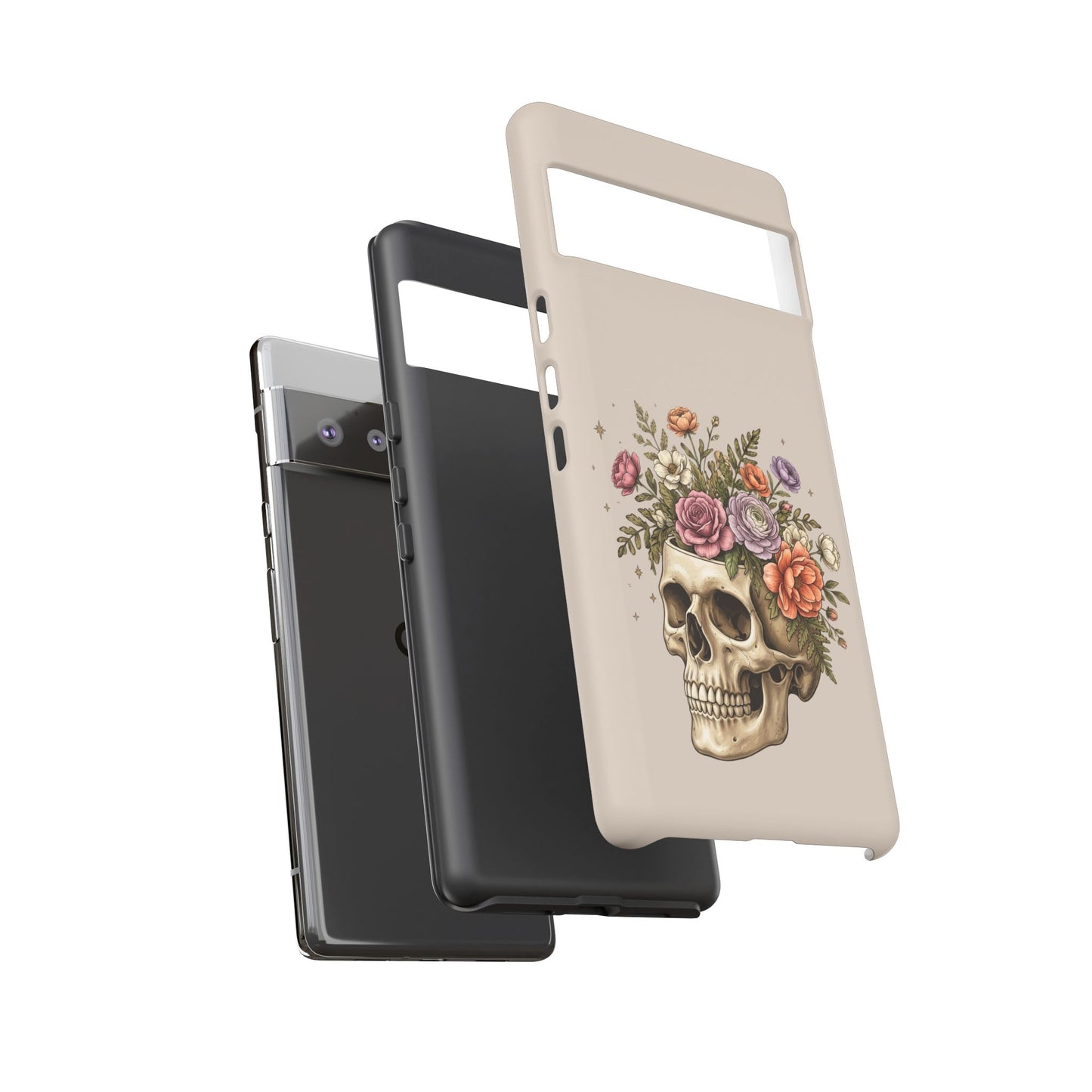 Floral Skull Tough Phone Case  Protective iPhone Case with Vintage Flower Skull Design