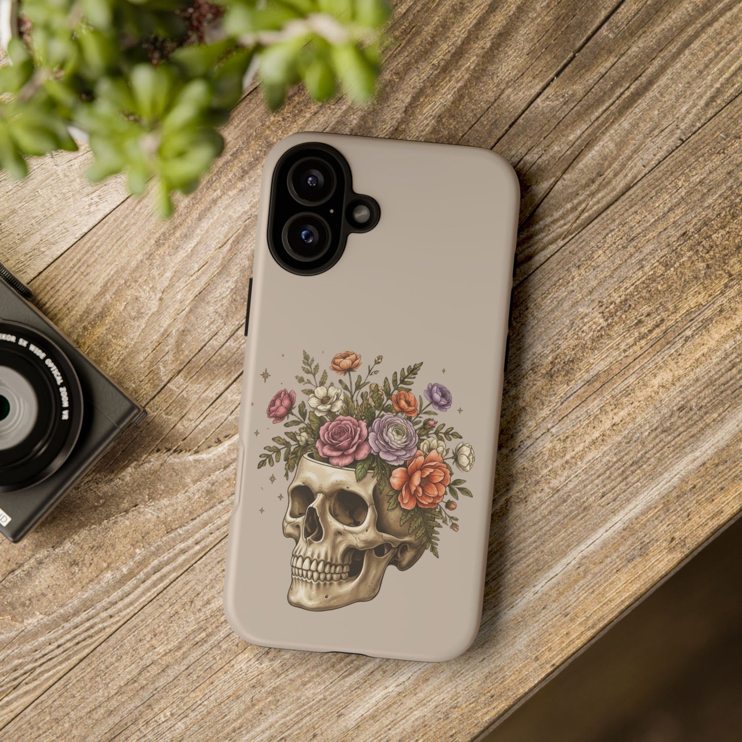 Floral Skull Tough Phone Case  Protective iPhone Case with Vintage Flower Skull Design