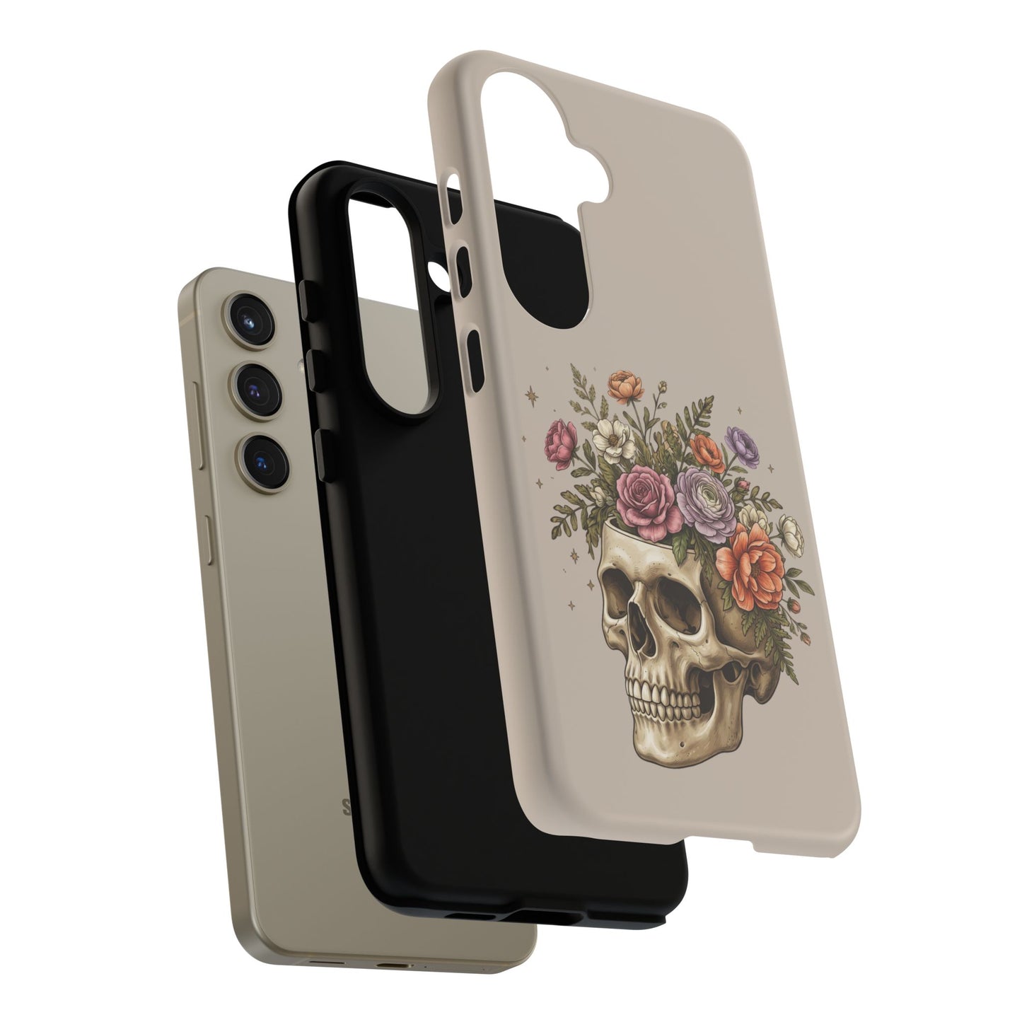 Floral Skull Tough Phone Case  Protective iPhone Case with Vintage Flower Skull Design