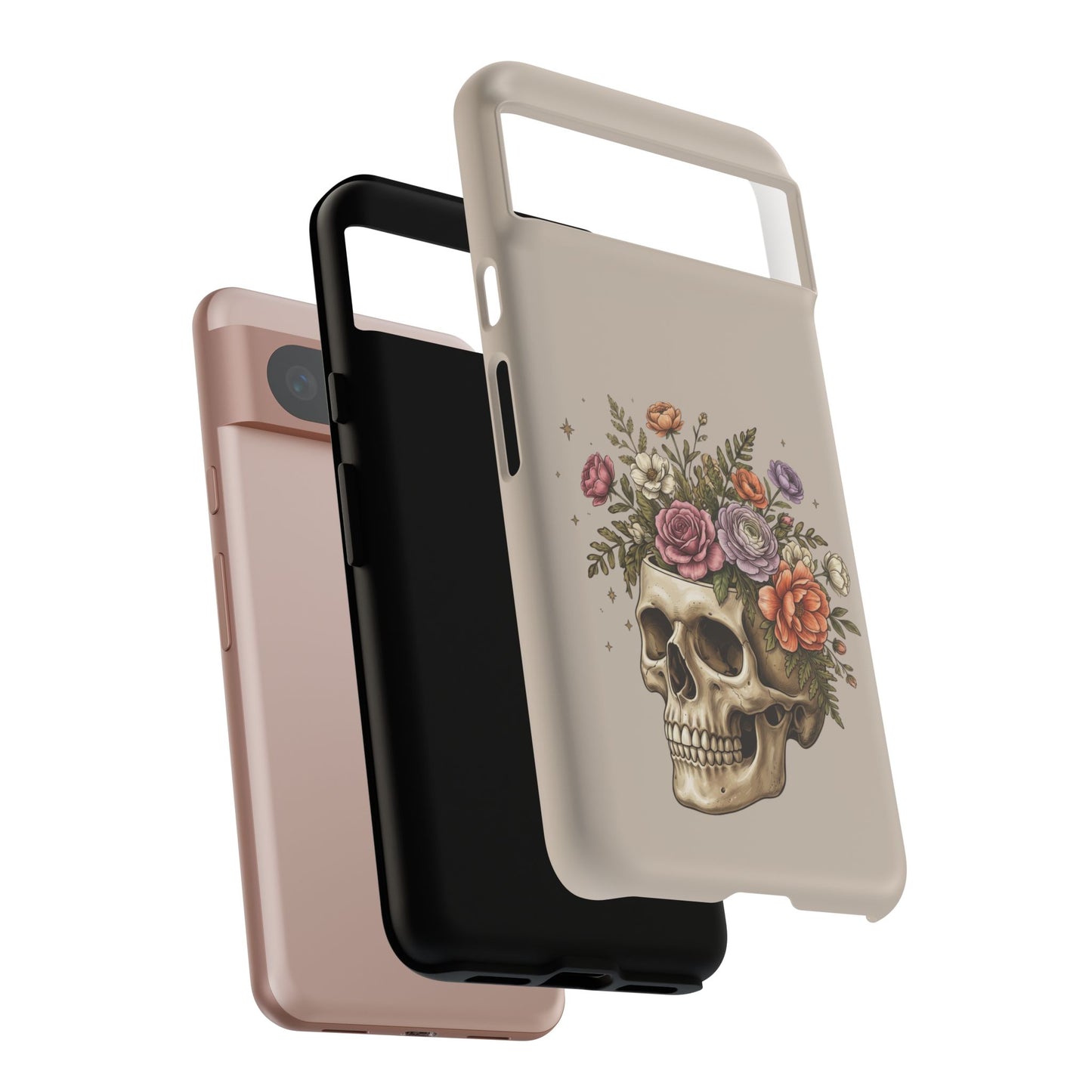 Floral Skull Tough Phone Case  Protective iPhone Case with Vintage Flower Skull Design